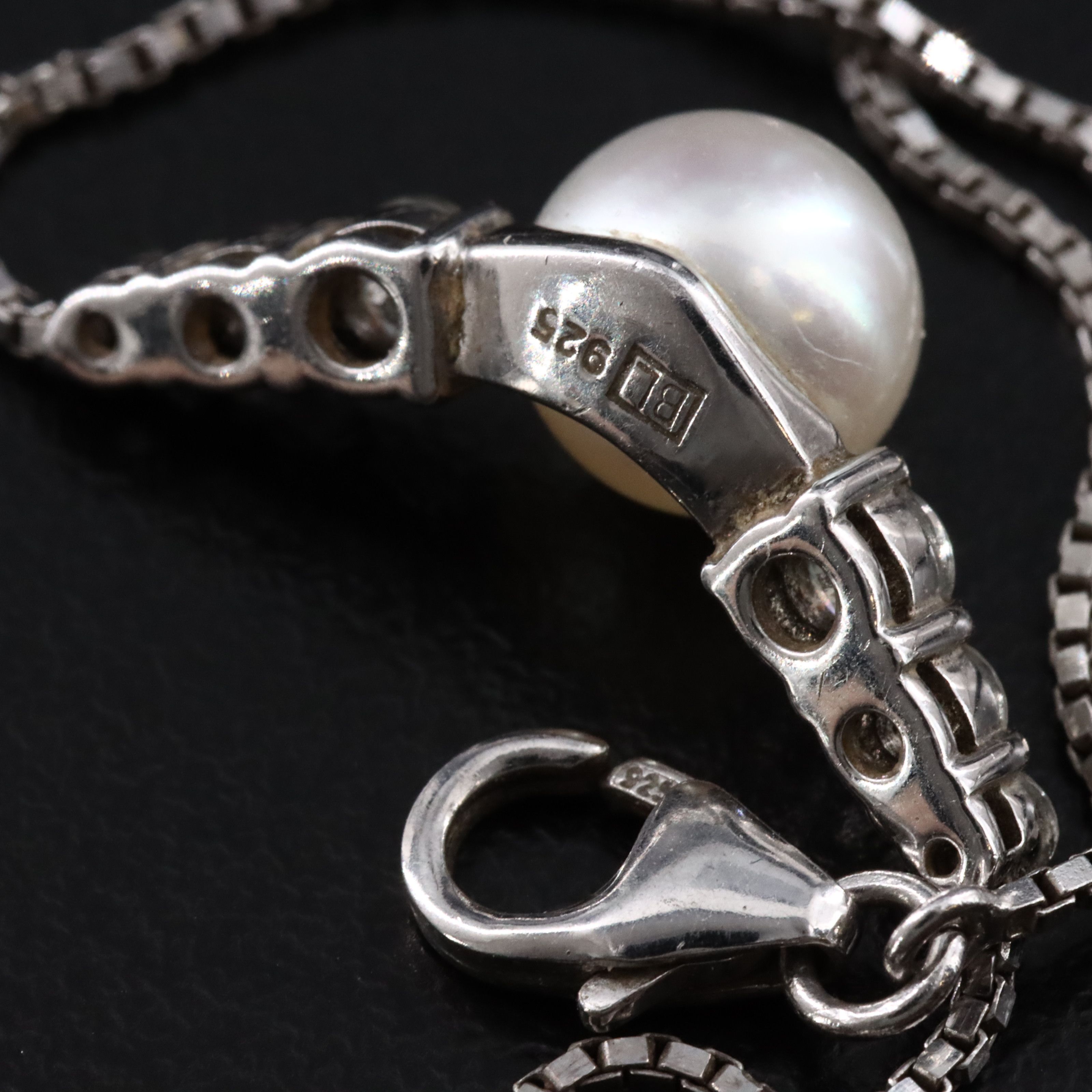 Blue Lagoon Sterling Pearl and White Sapphire Necklace