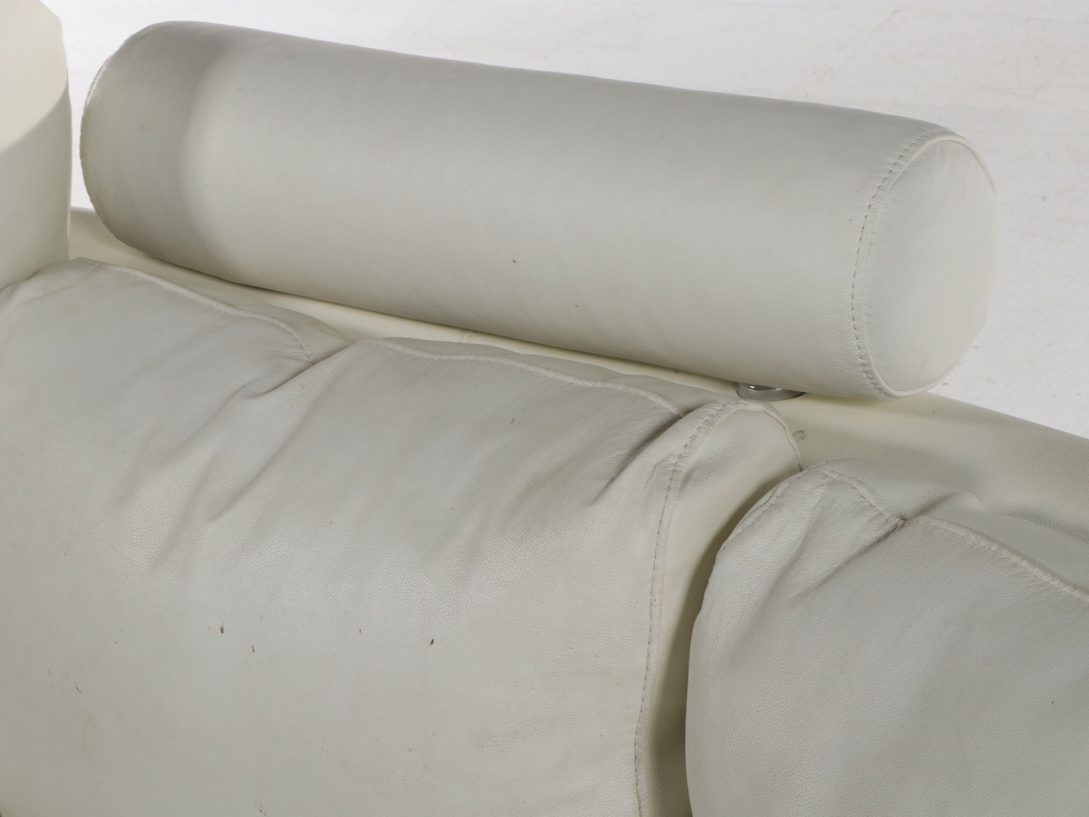 Contemporary White Bonded Leather Curved Sectional Sofa and Ottoman