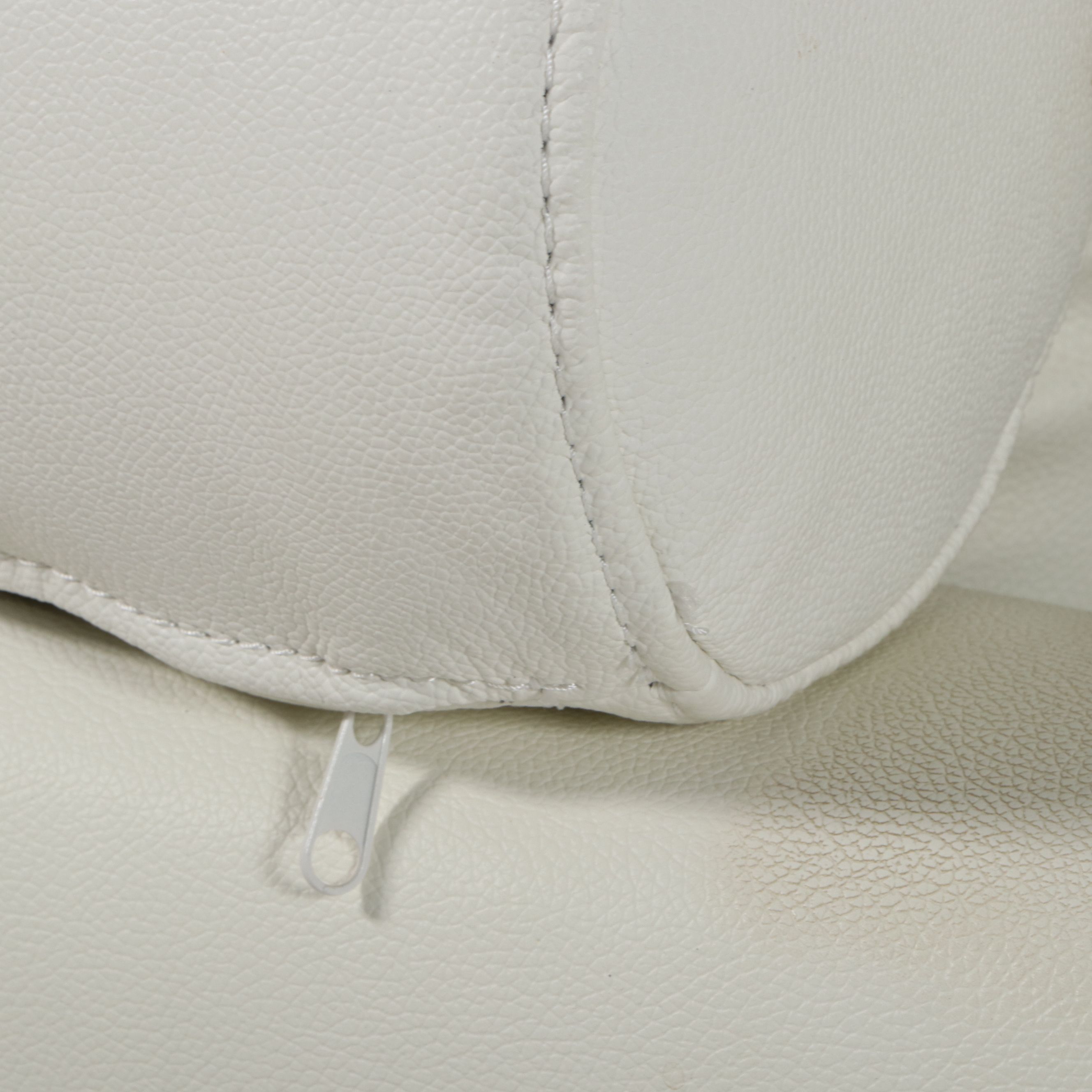 Contemporary White Bonded Leather Curved Sectional Sofa and Ottoman