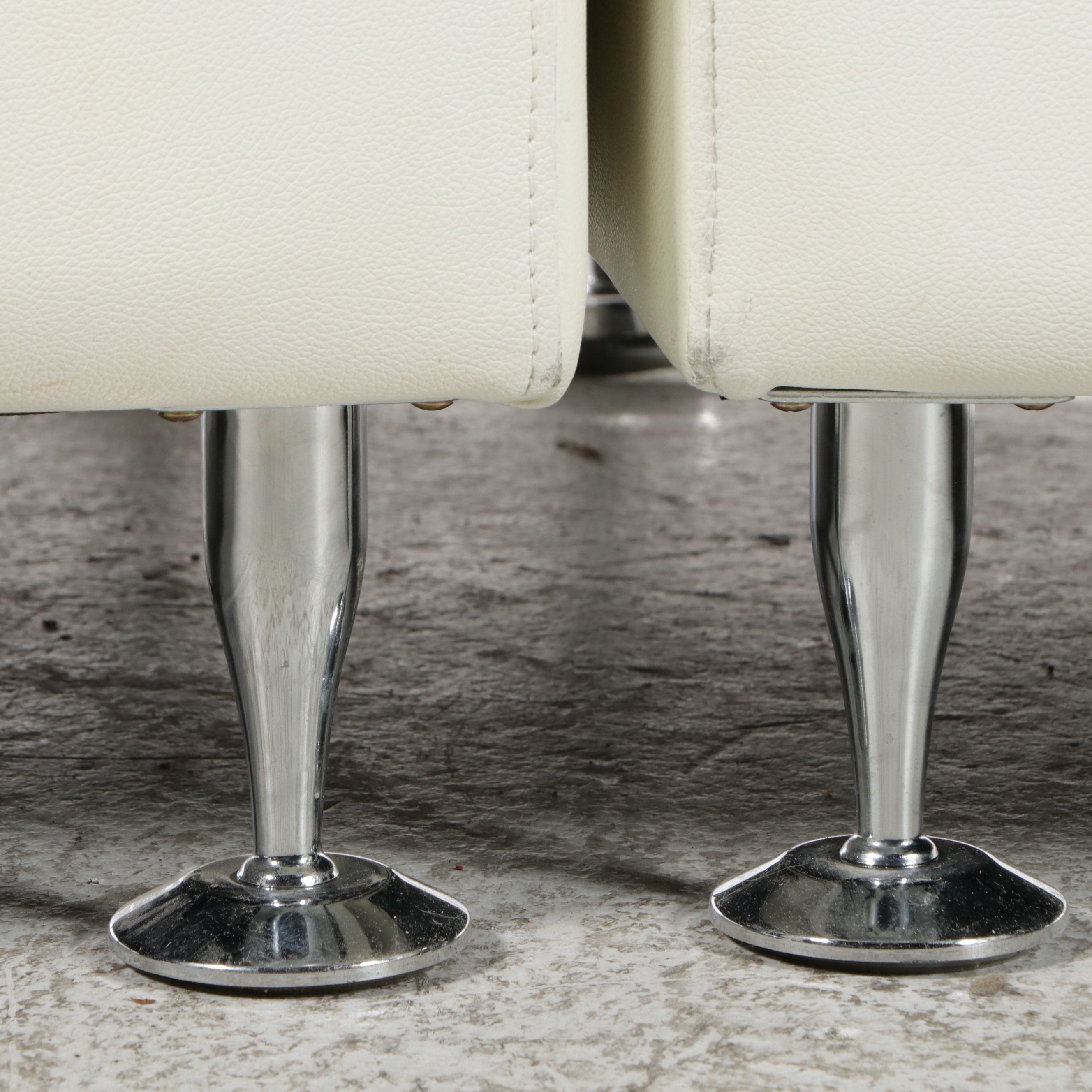 Contemporary White Bonded Leather Curved Sectional Sofa and Ottoman