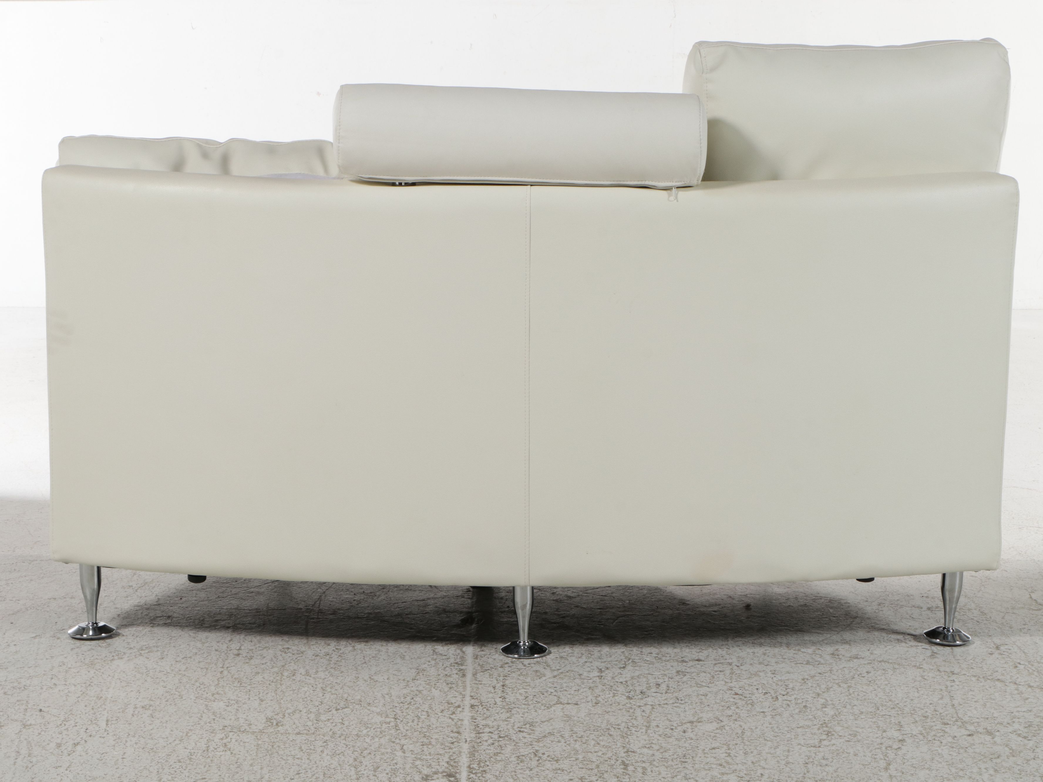 Contemporary White Bonded Leather Curved Sectional Sofa and Ottoman