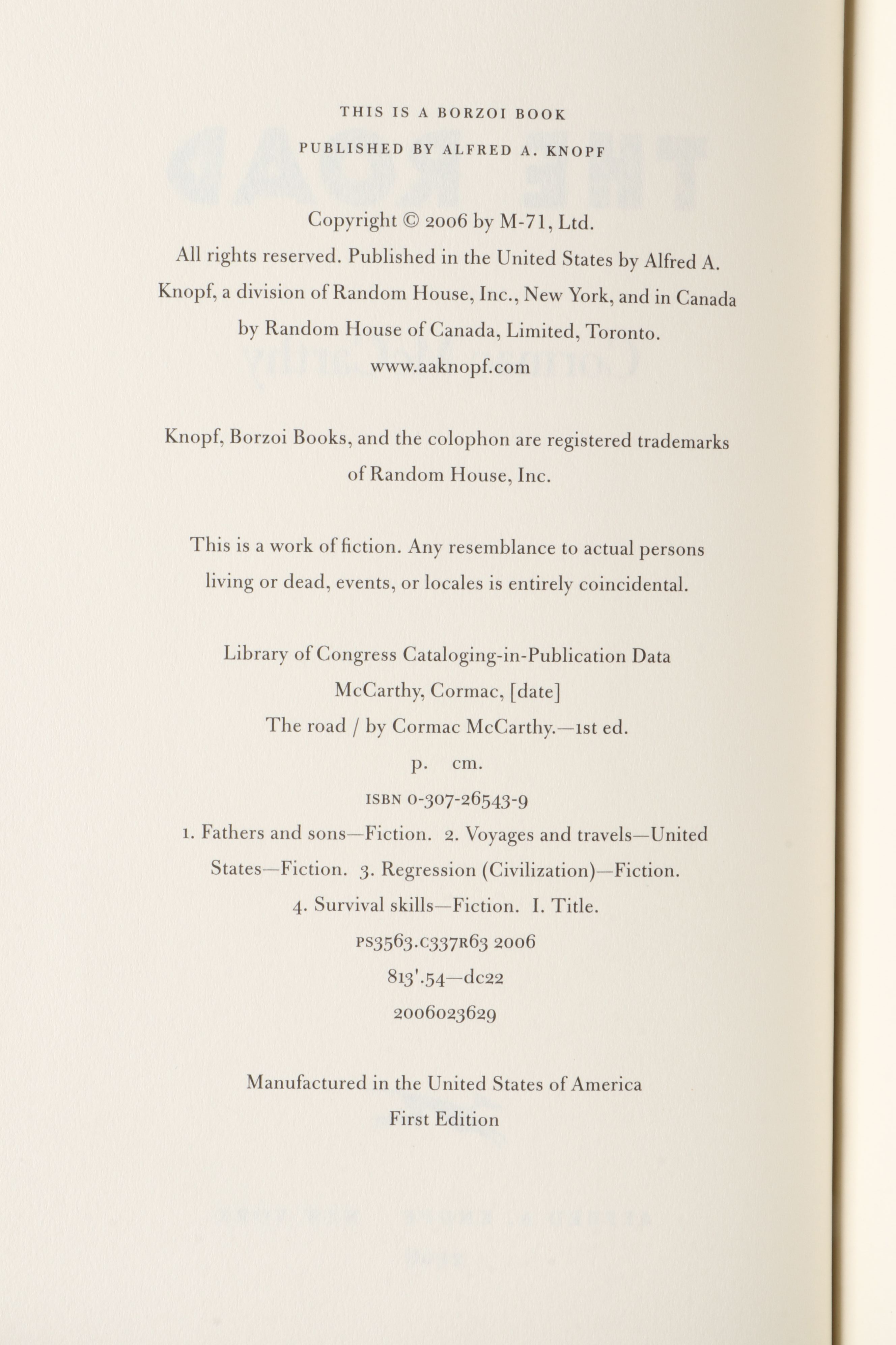 First Edition "The Road" by Cormac McCarthy, 2006