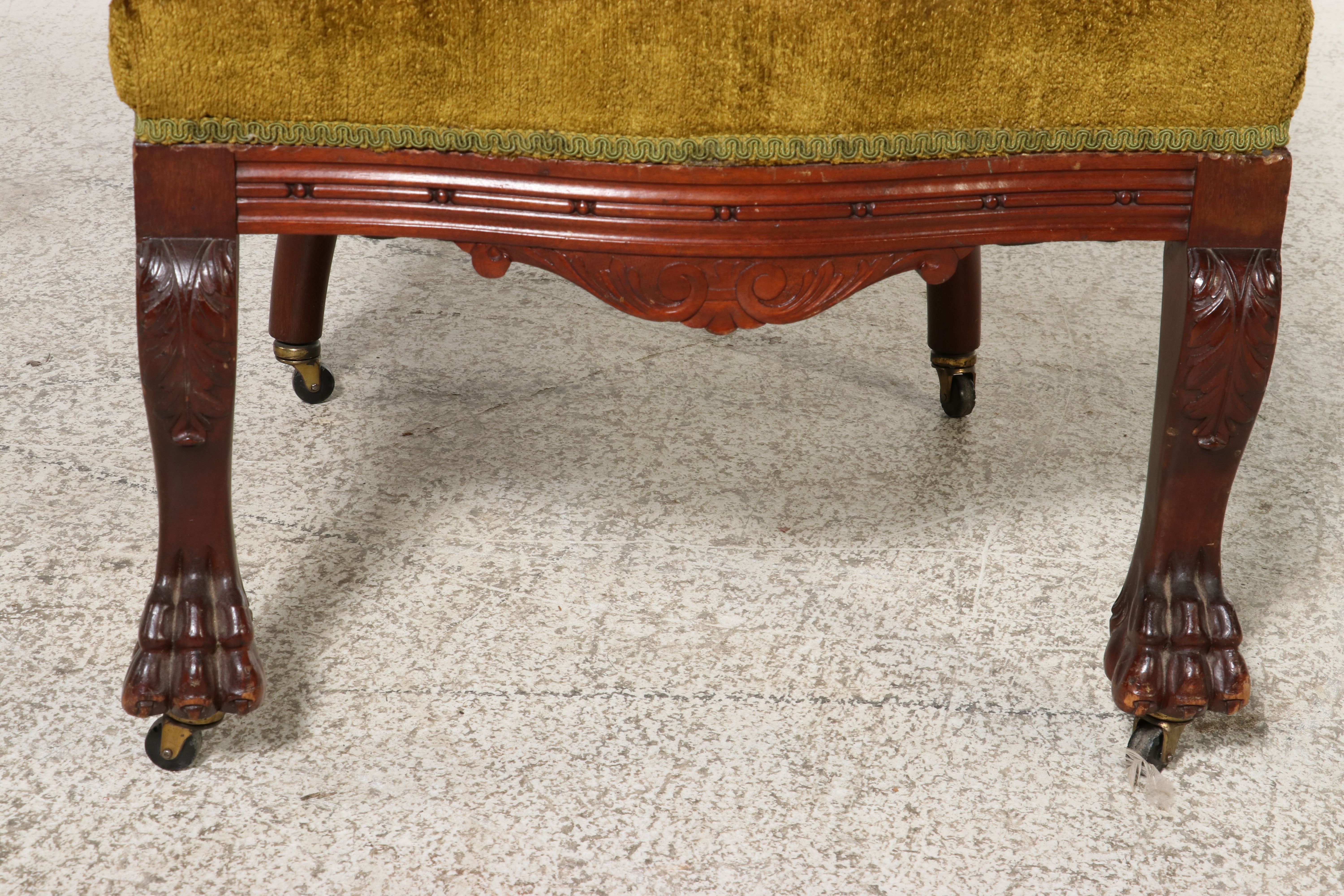 Victorian Tufted Velvet Tub Chair with Claw & Ball Feet, Late 19th Century