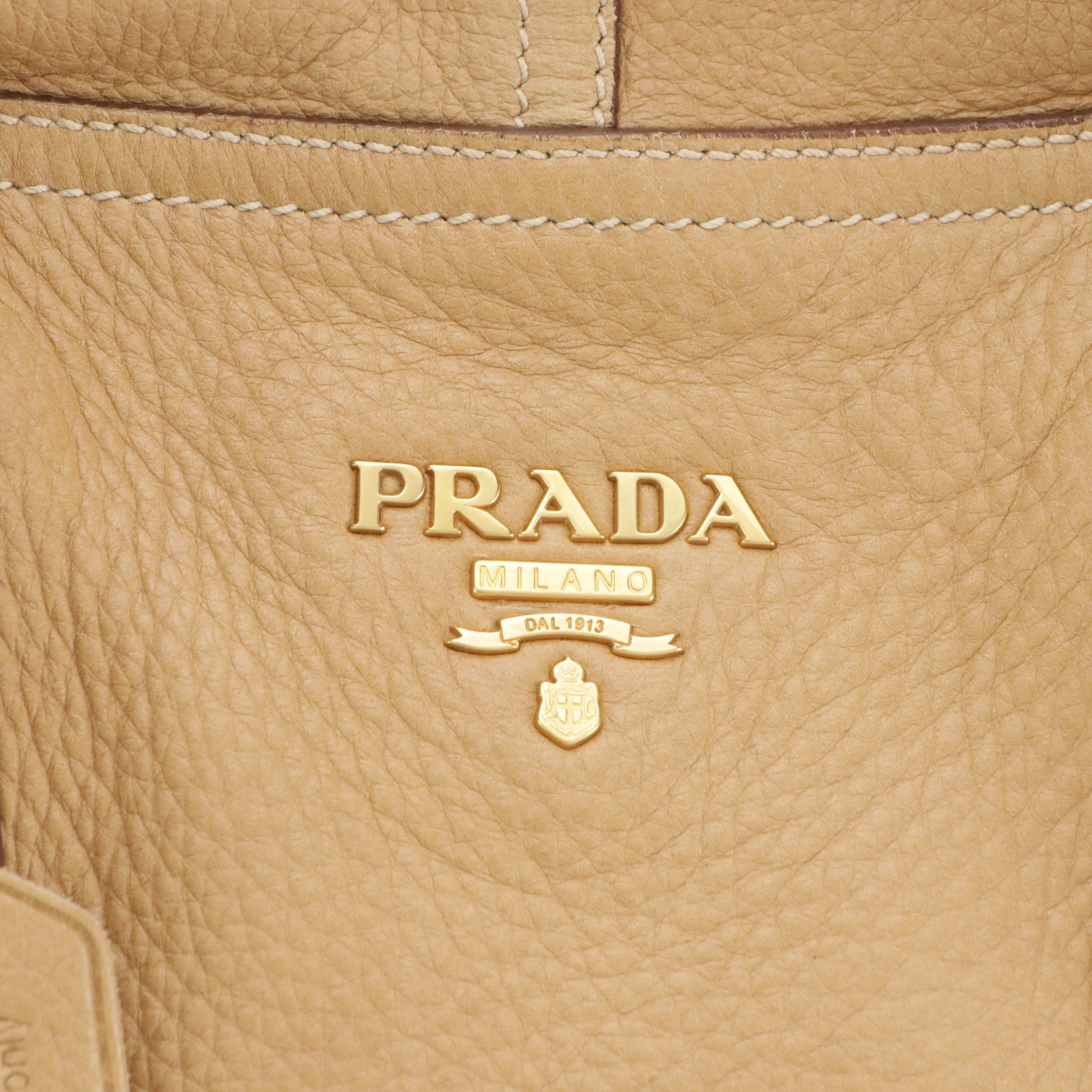 Prada Zip-Around Bowler Satchel Bag in Beige Grained Deerskin Leather