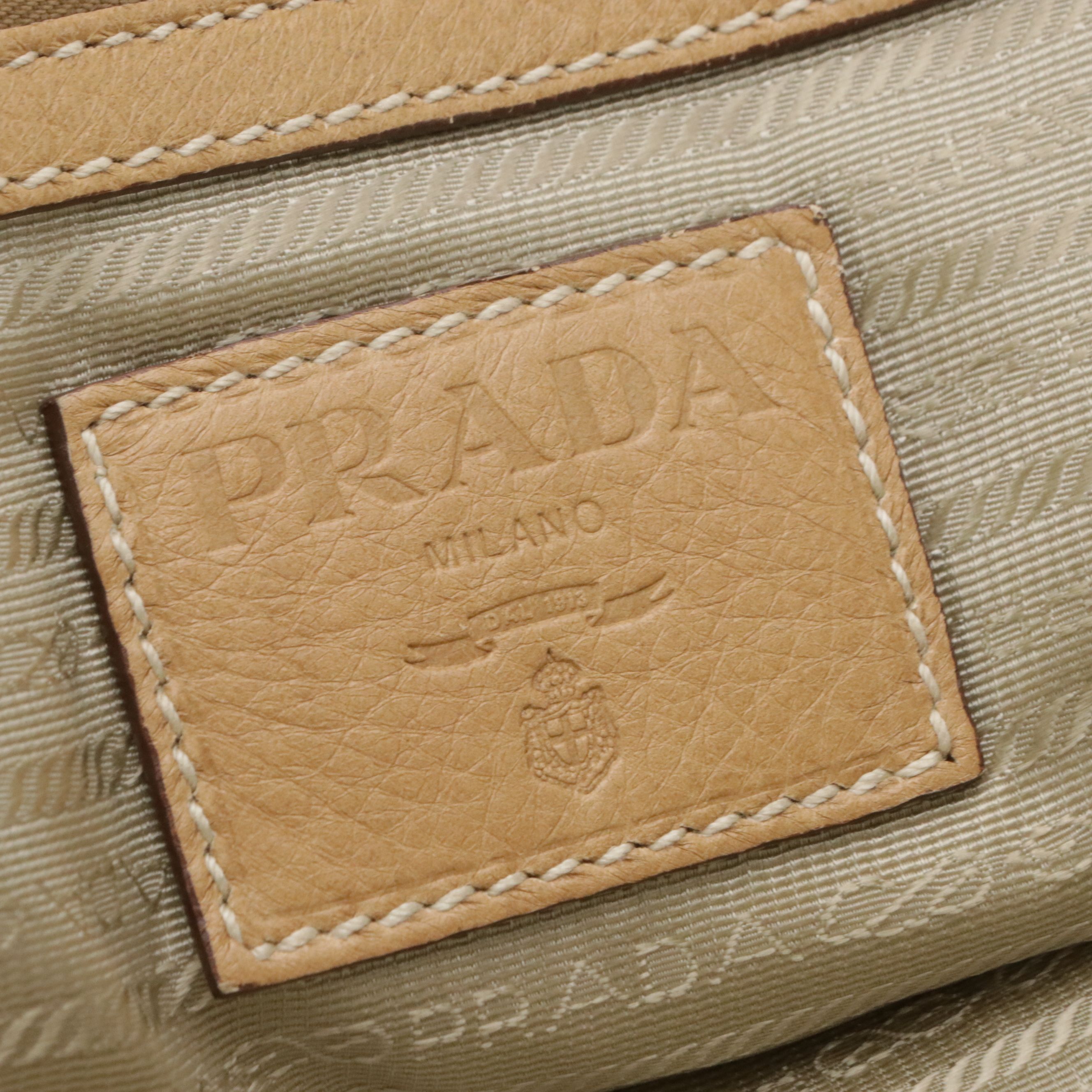 Prada Zip-Around Bowler Satchel Bag in Beige Grained Deerskin Leather