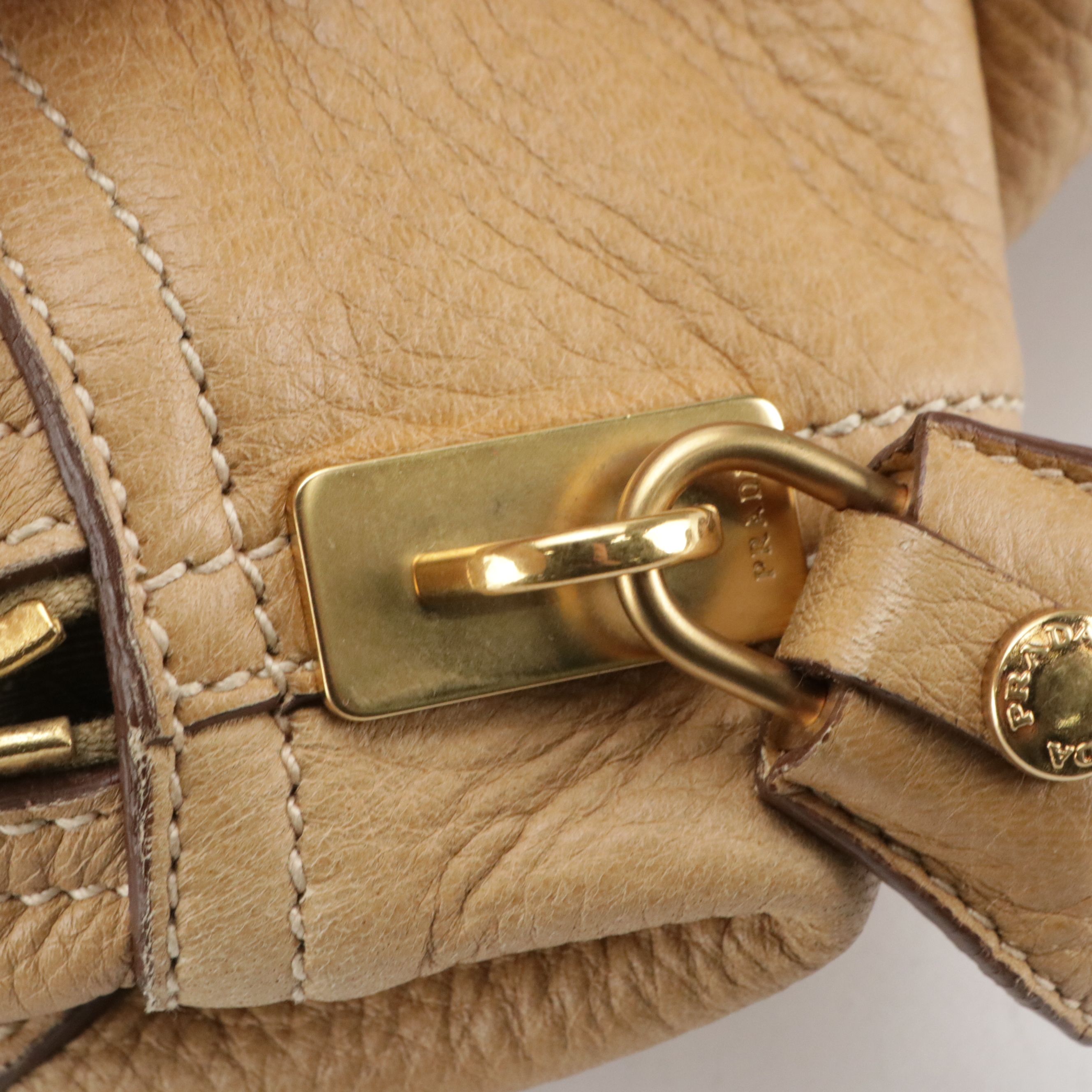 Prada Zip-Around Bowler Satchel Bag in Beige Grained Deerskin Leather