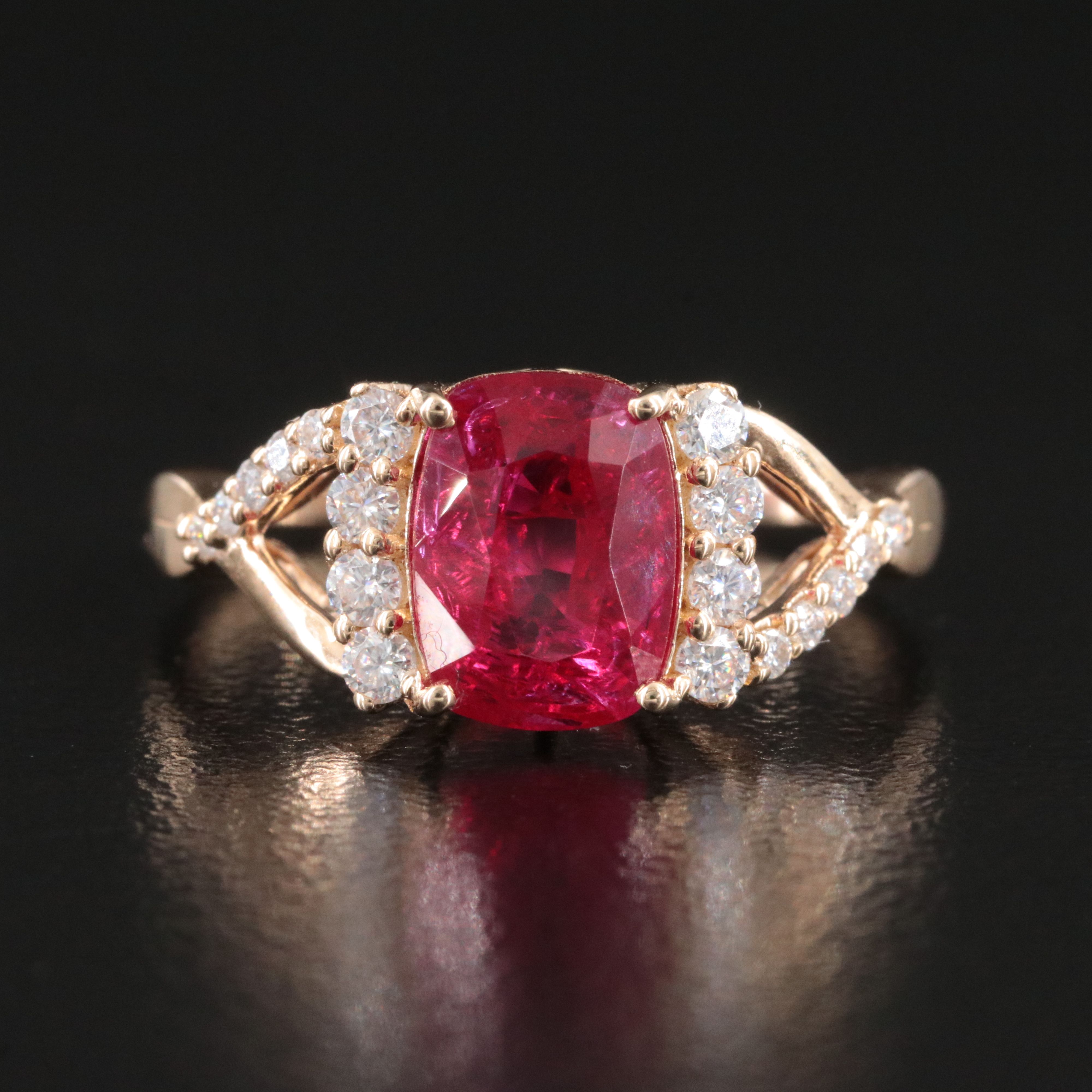 14K 1.80 CT Lab Grown Ruby and Moissanite Ring