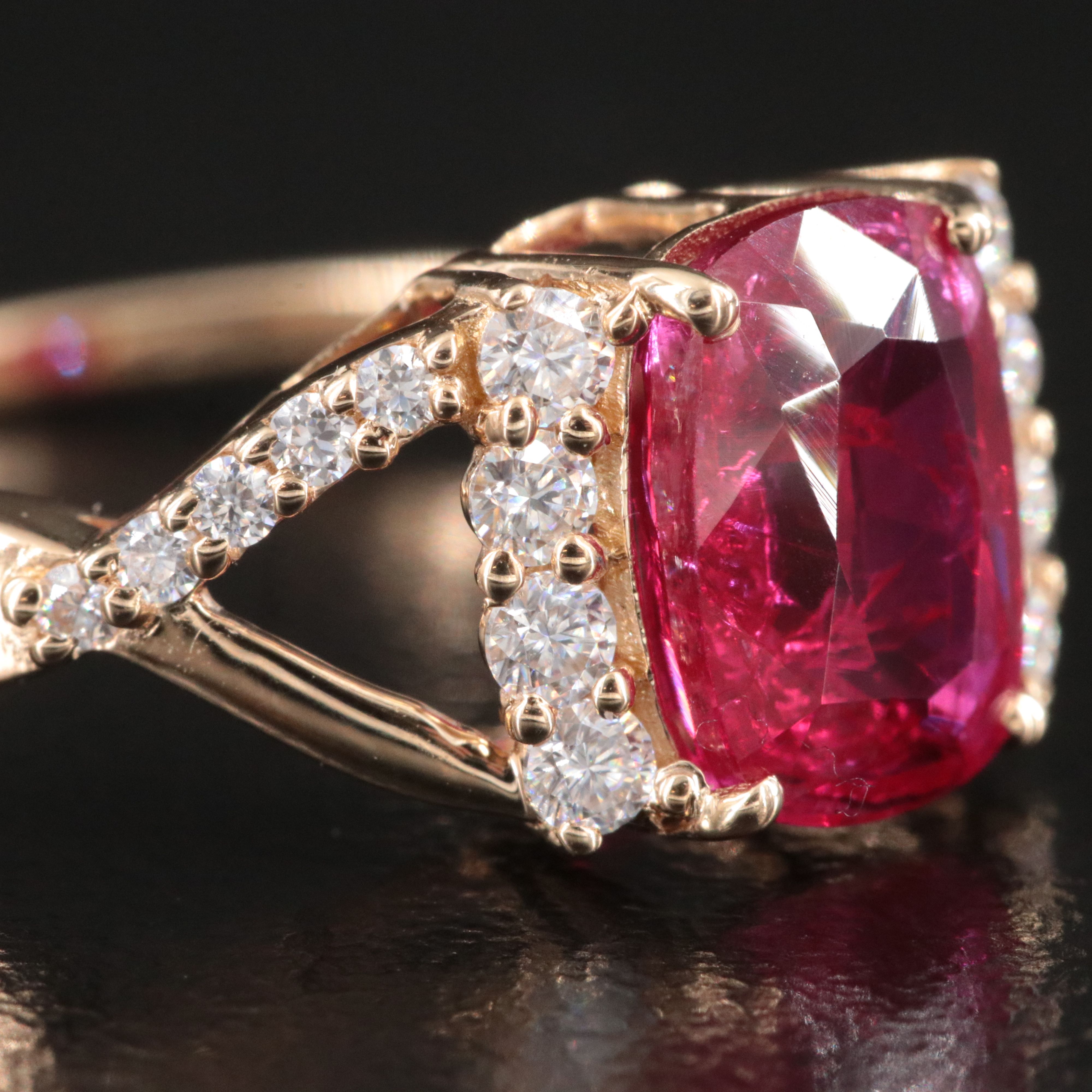 14K 1.80 CT Lab Grown Ruby and Moissanite Ring