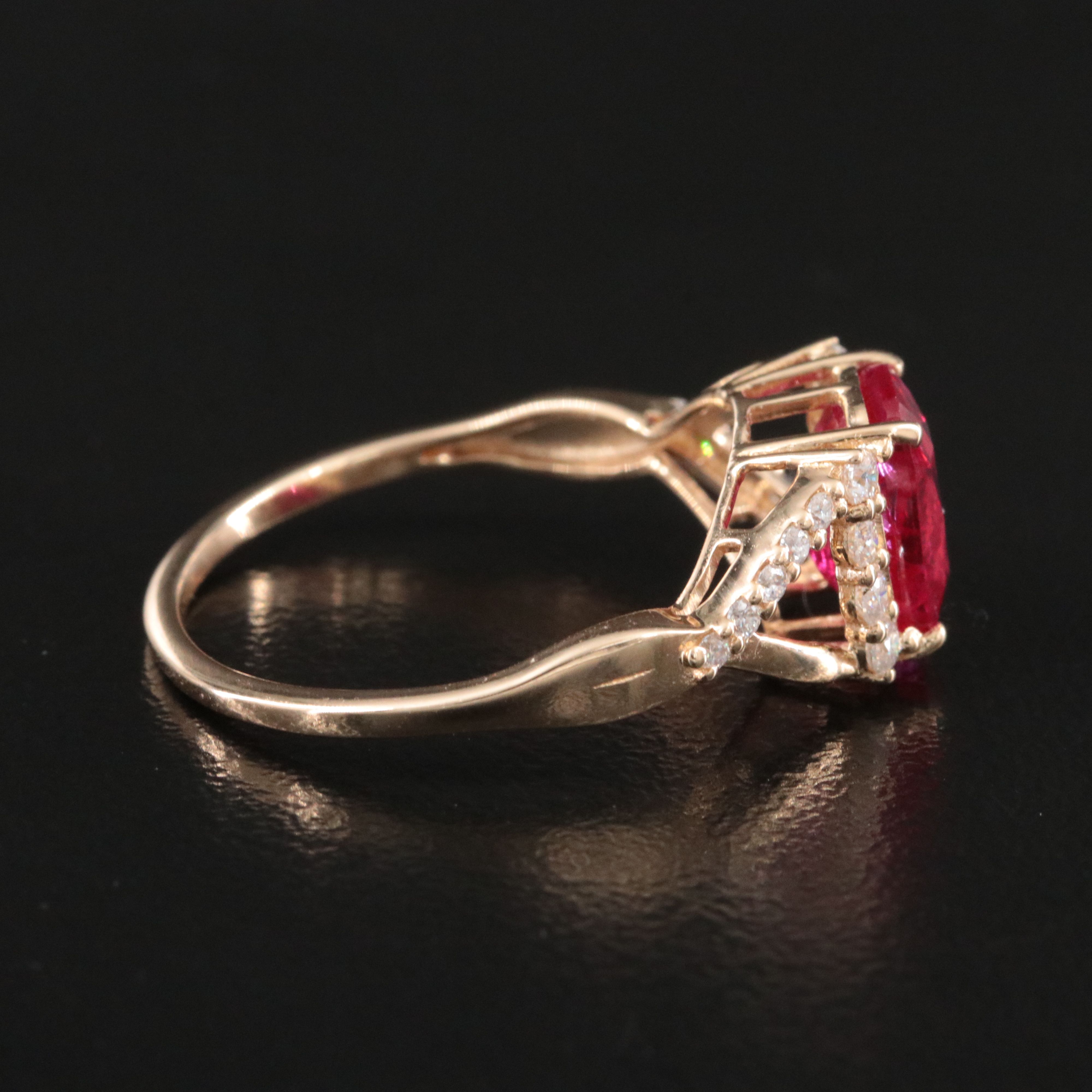 14K 1.80 CT Lab Grown Ruby and Moissanite Ring