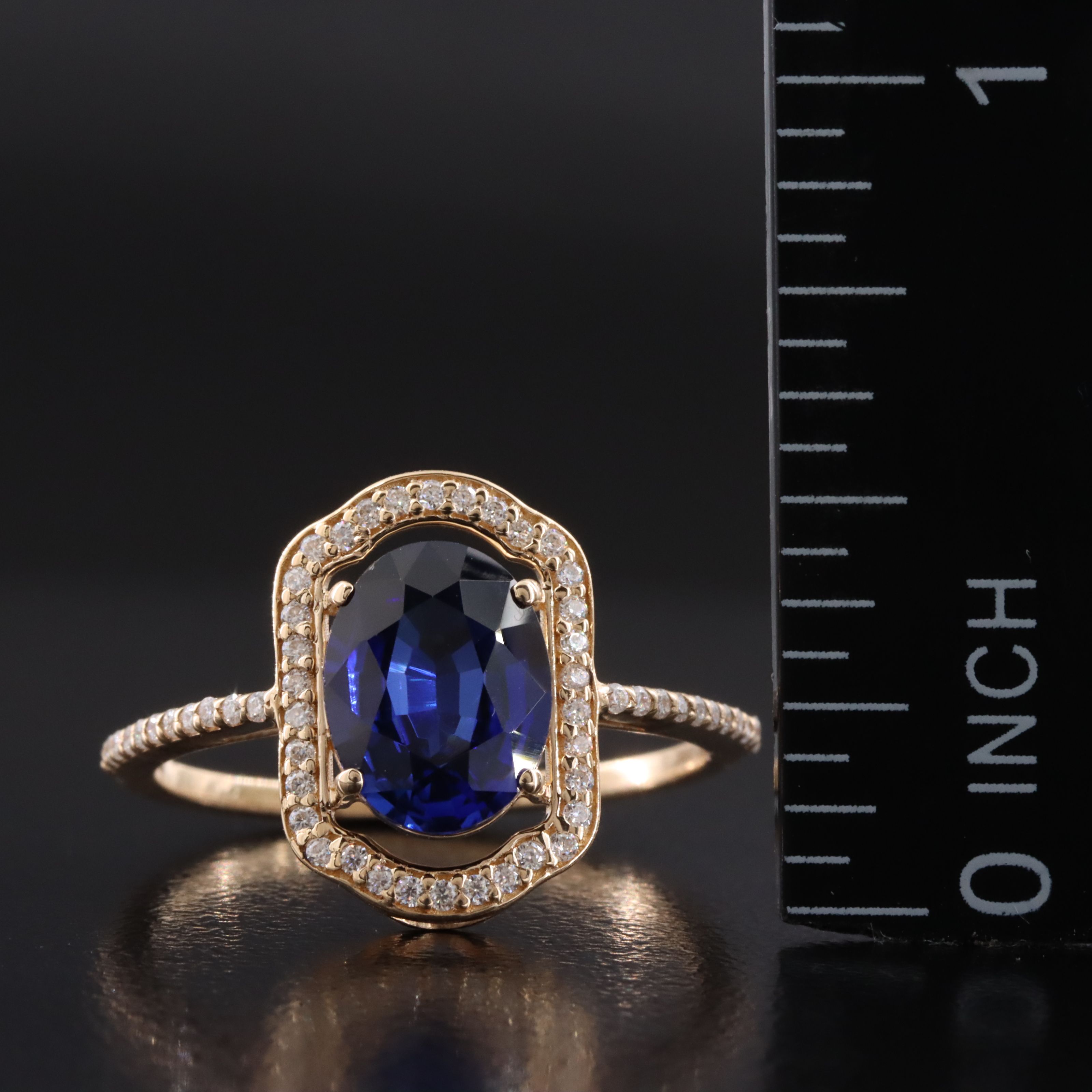14K 2.07 CT Lab Grown Sapphire and Moissanite Halo Ring