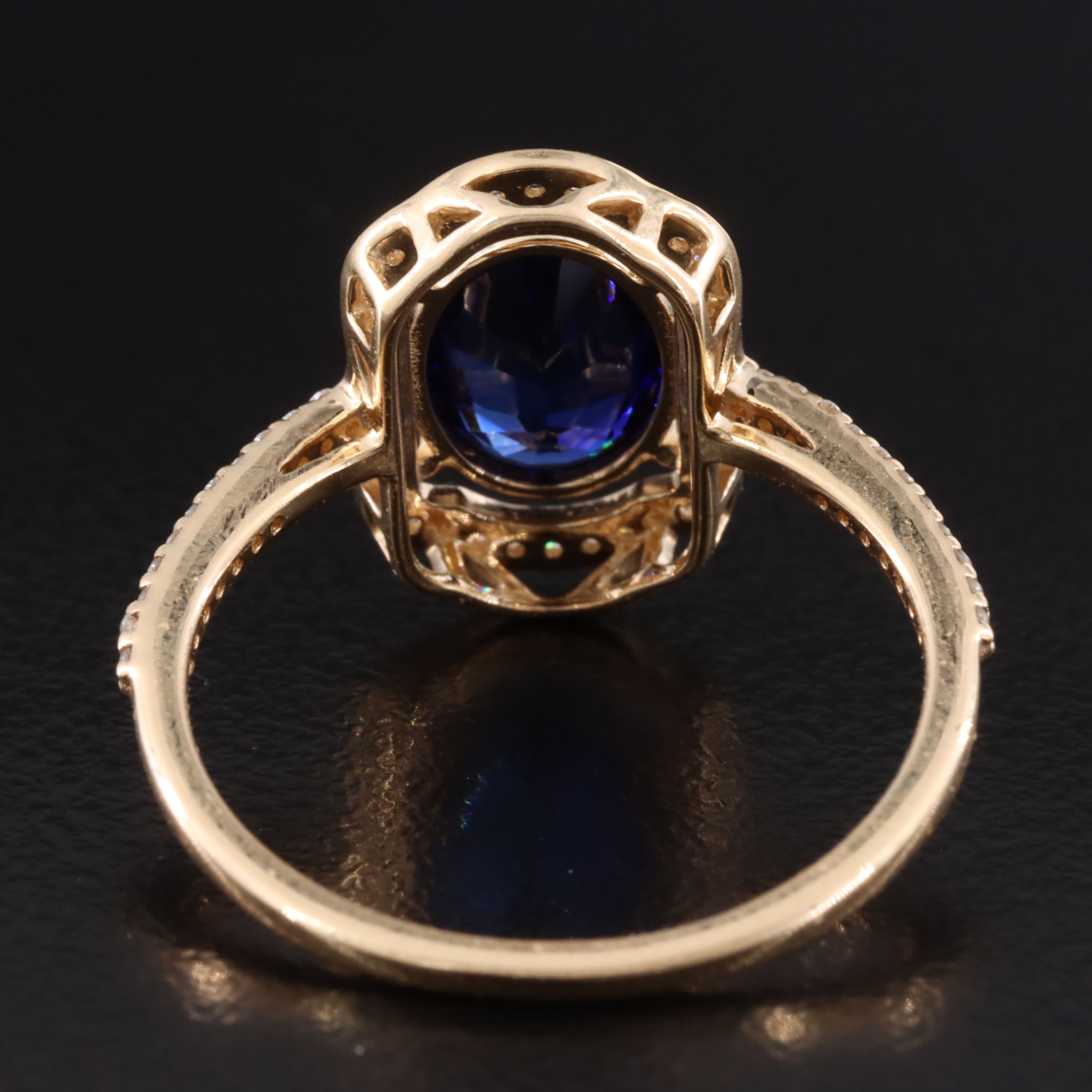 14K 2.07 CT Lab Grown Sapphire and Moissanite Halo Ring