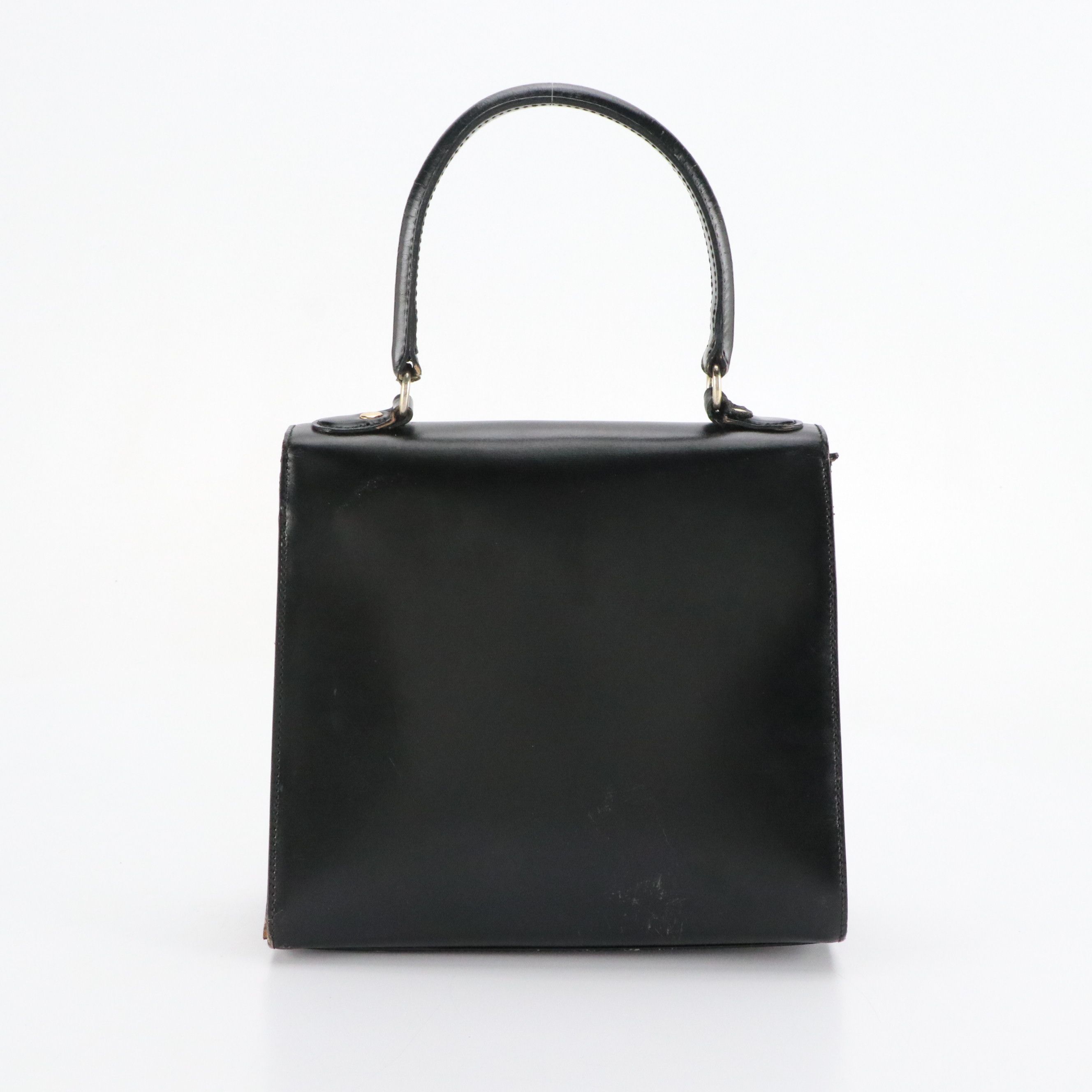 Celine Top Handle Foldover Handbag in Black Leather