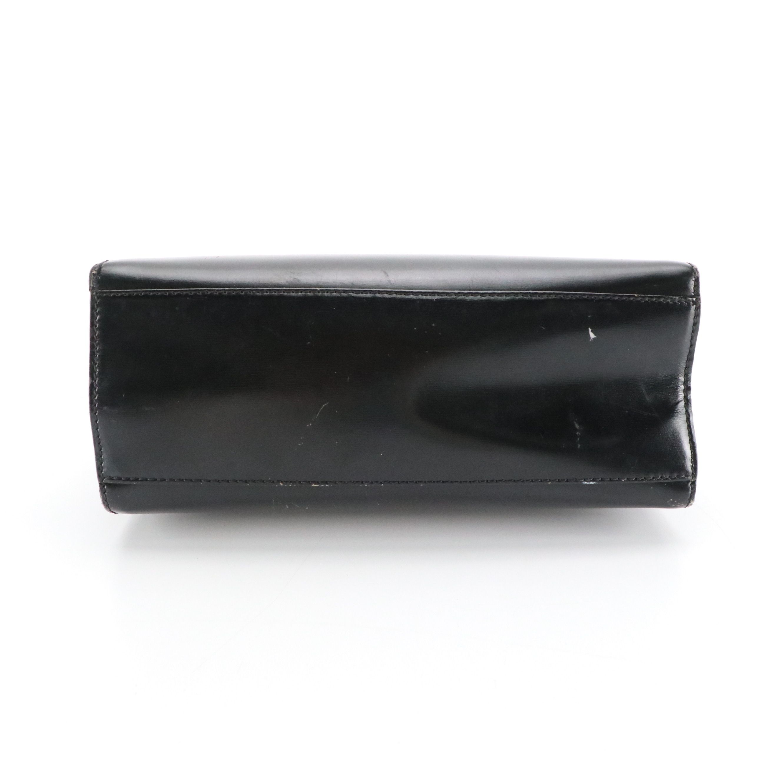 Celine Top Handle Foldover Handbag in Black Leather