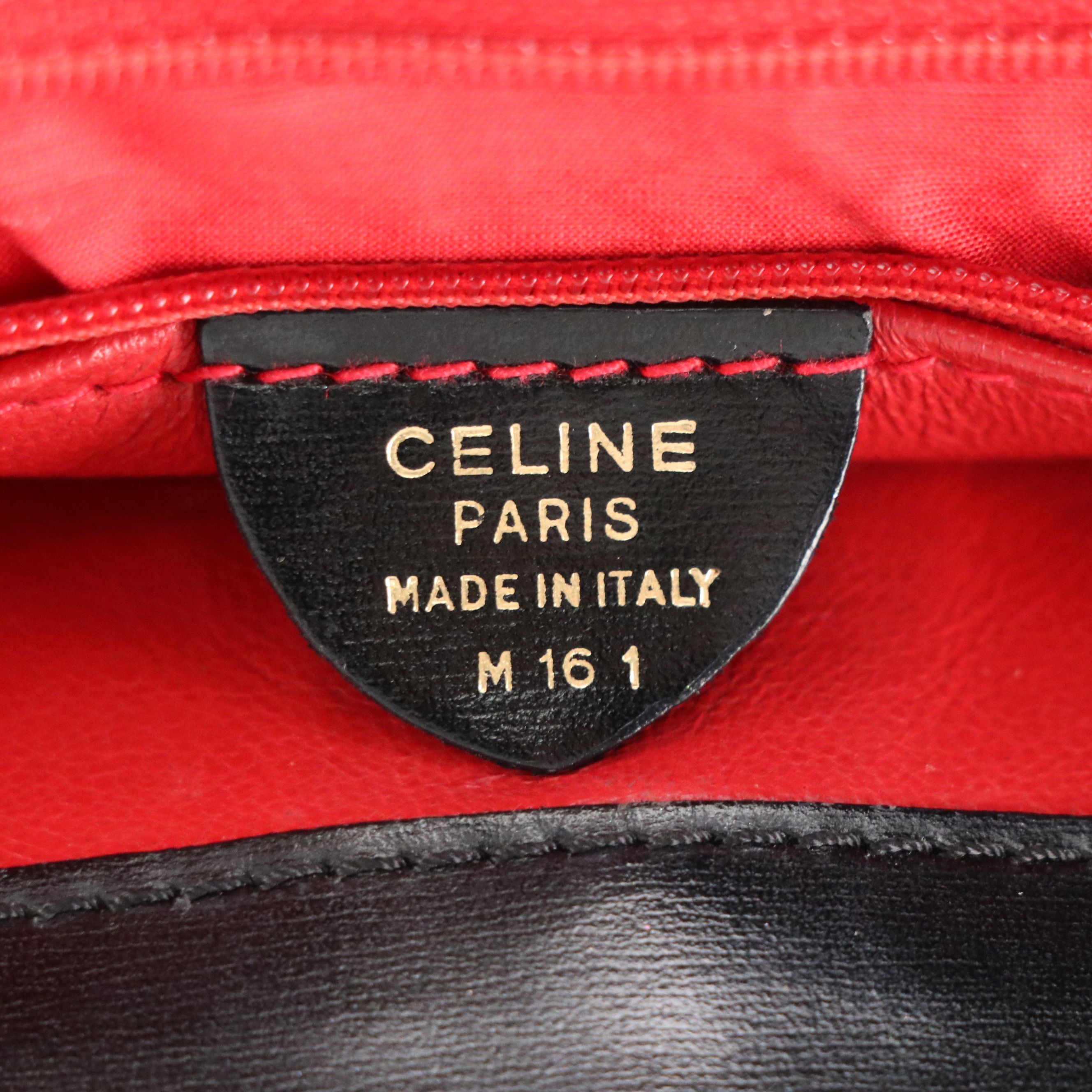 Celine Top Handle Foldover Handbag in Black Leather