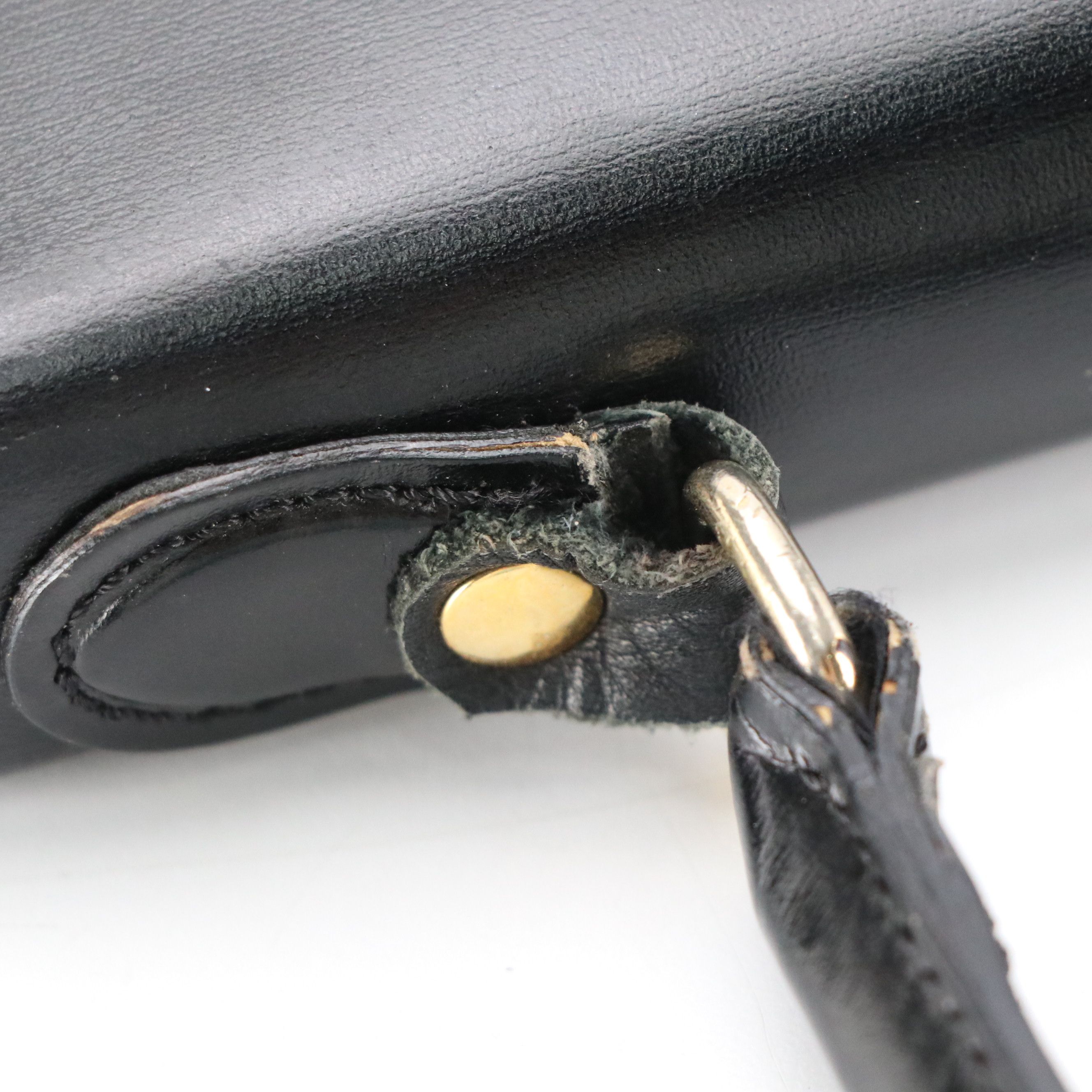 Celine Top Handle Foldover Handbag in Black Leather