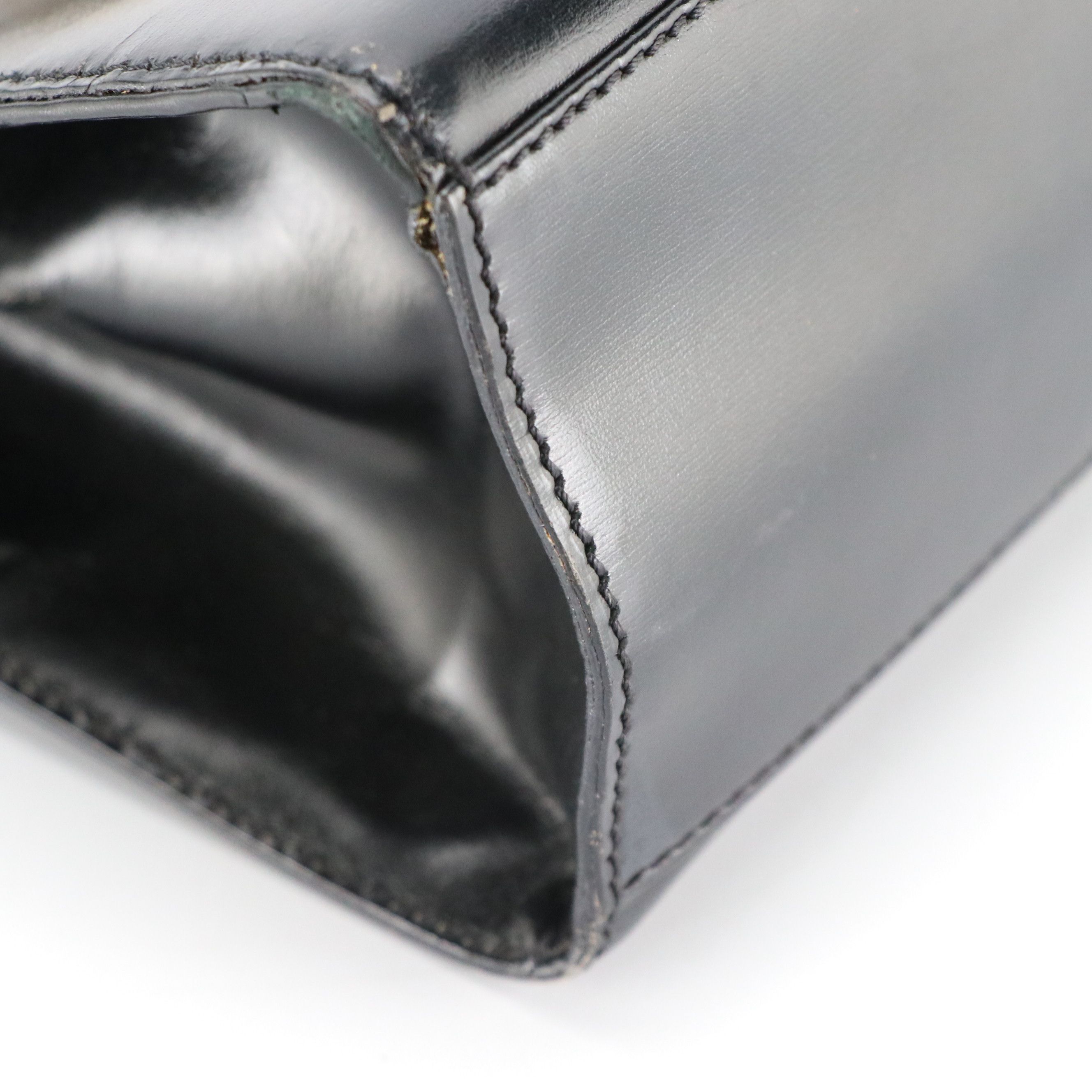 Celine Top Handle Foldover Handbag in Black Leather