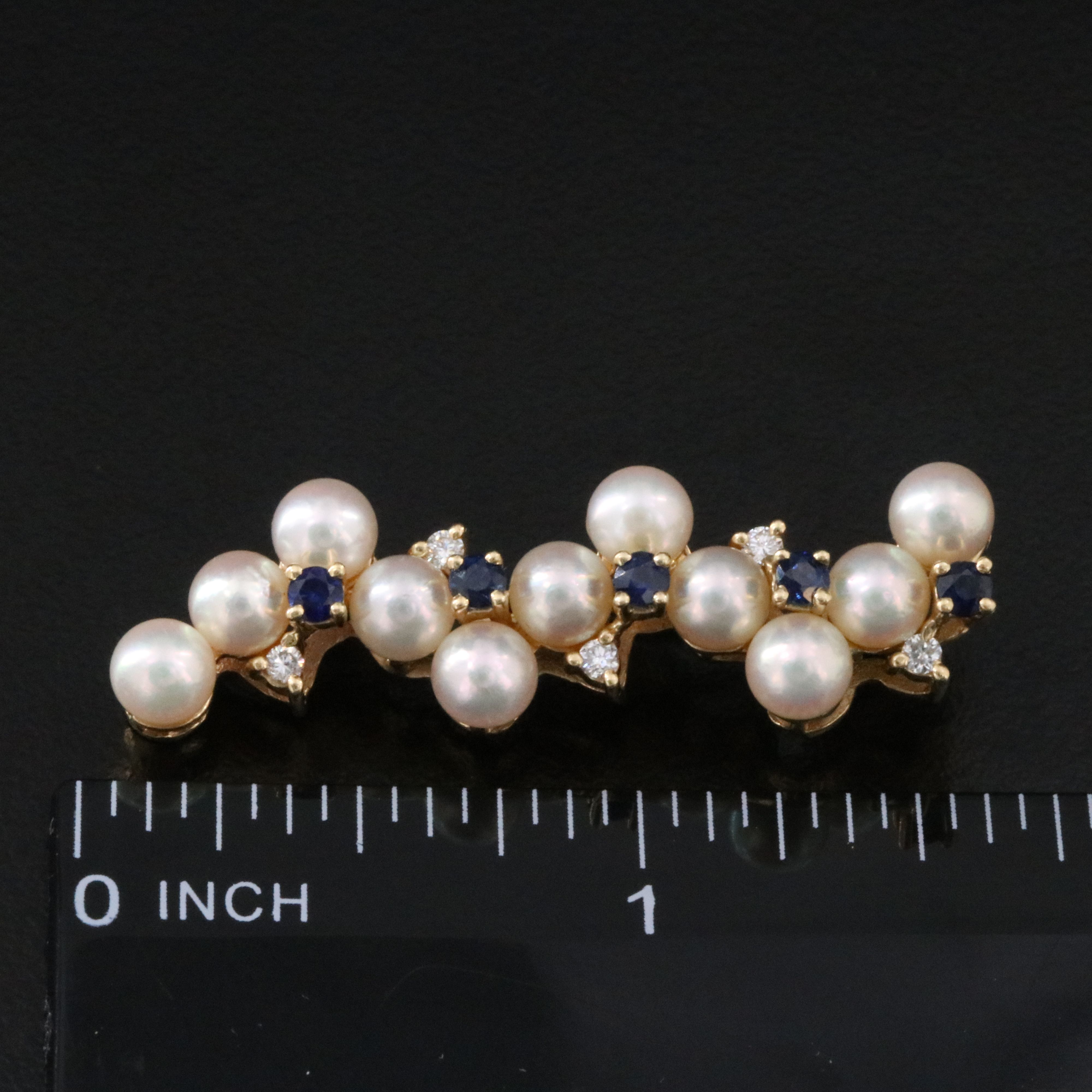 Tiffany & Co. 14K Pearl, Sapphire and Diamond Brooch