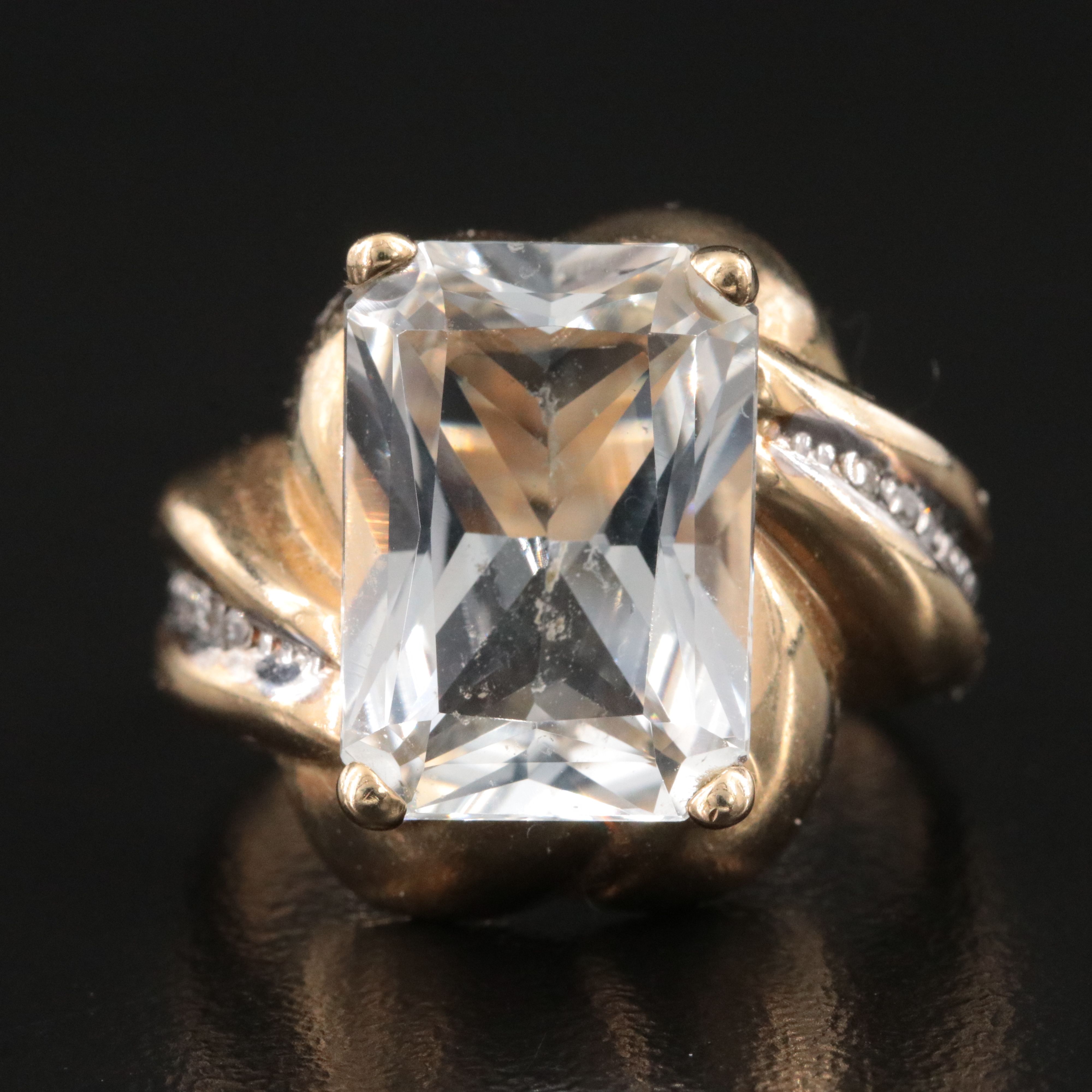 10K 8.64 CT White Topaz and Diamond Ring