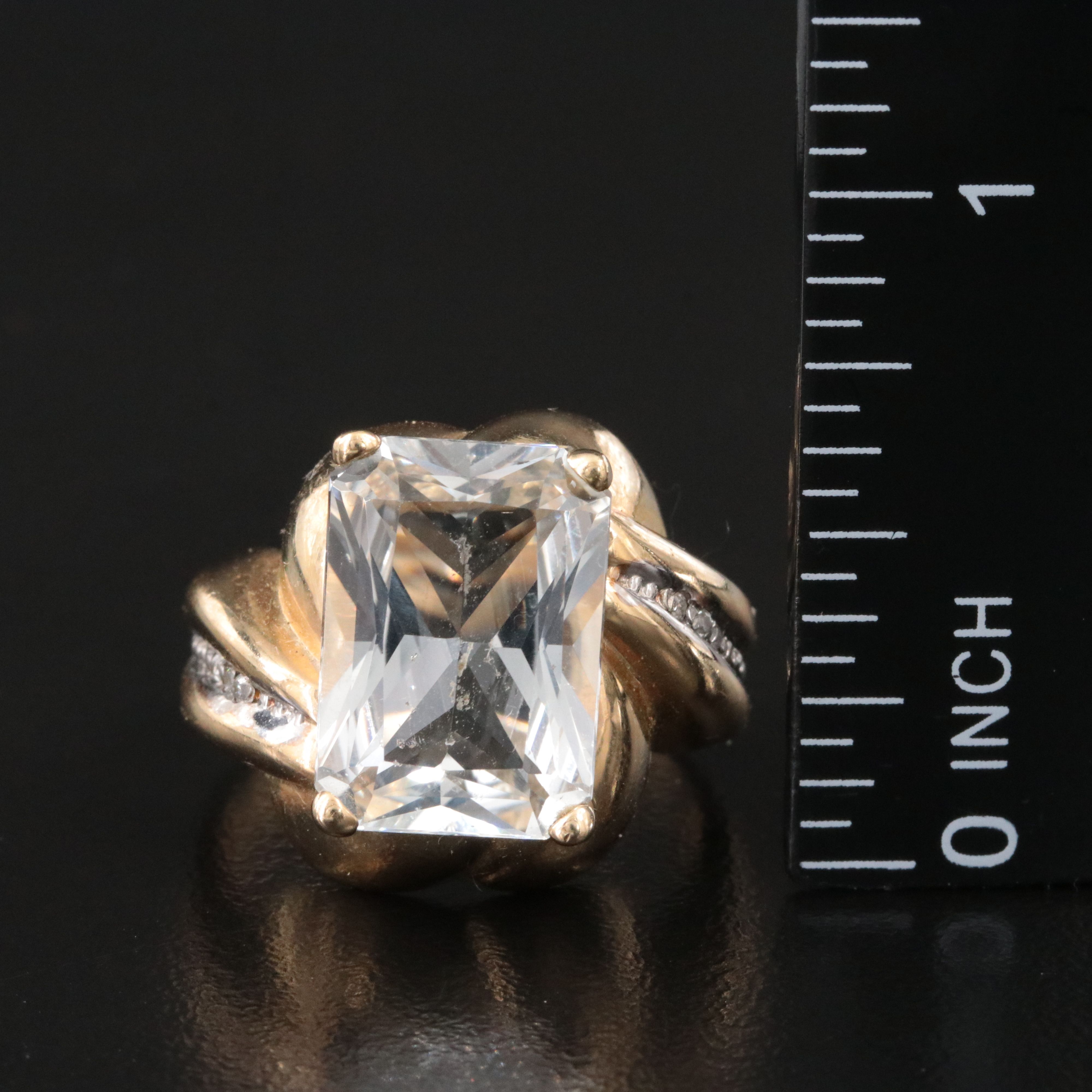 10K 8.64 CT White Topaz and Diamond Ring