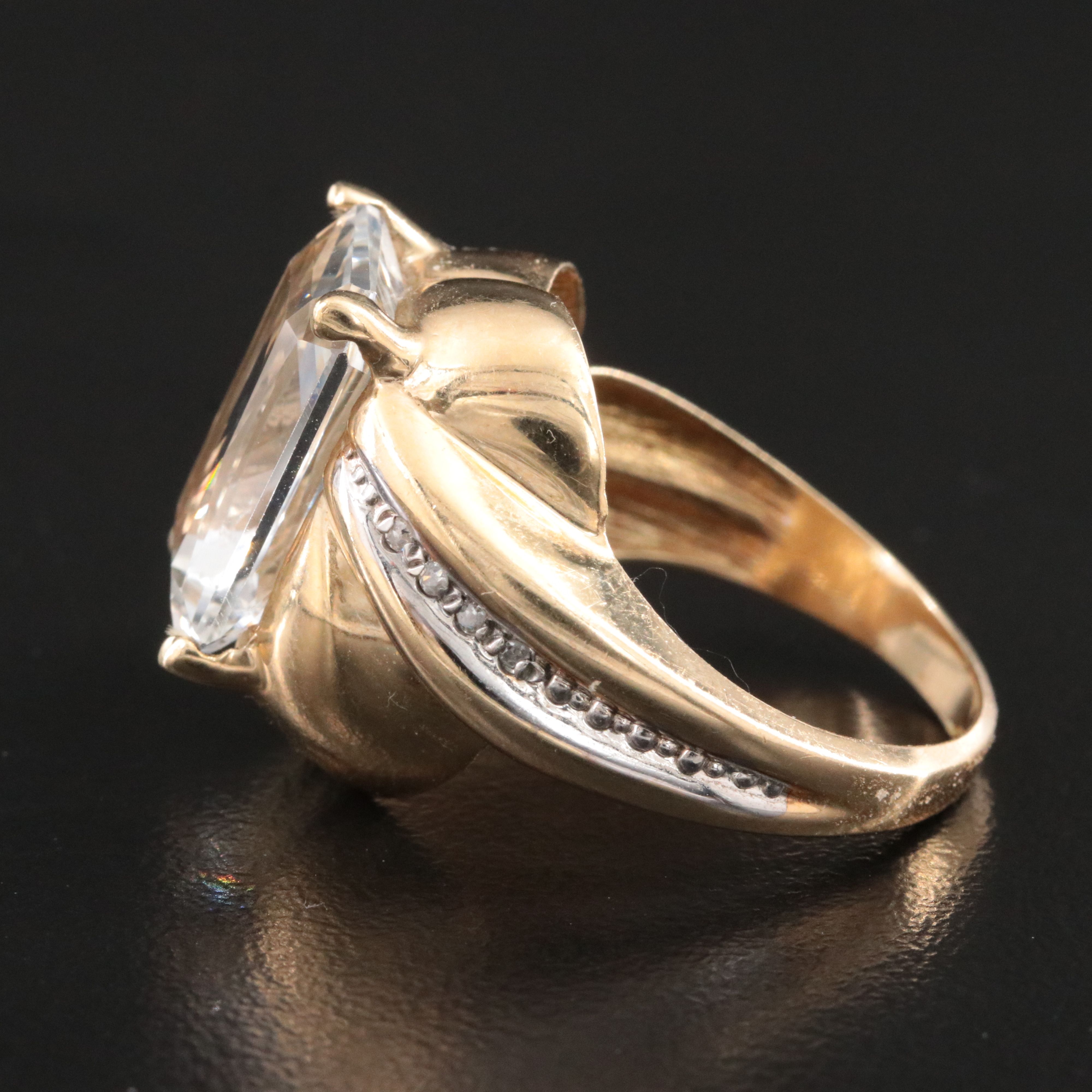 10K 8.64 CT White Topaz and Diamond Ring