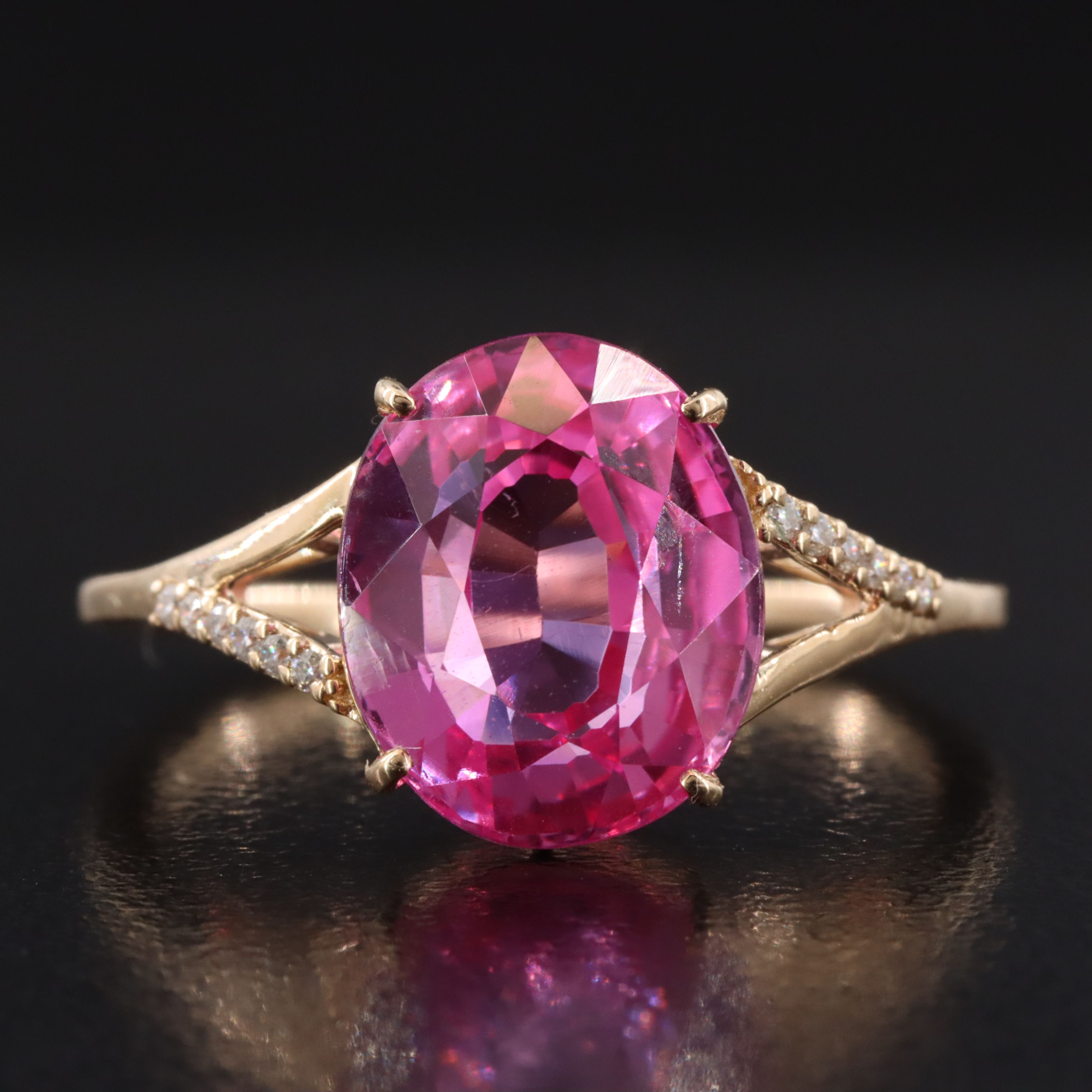14K 4.57 CT Lab Grown Pink Sapphire and Moissanite Ring