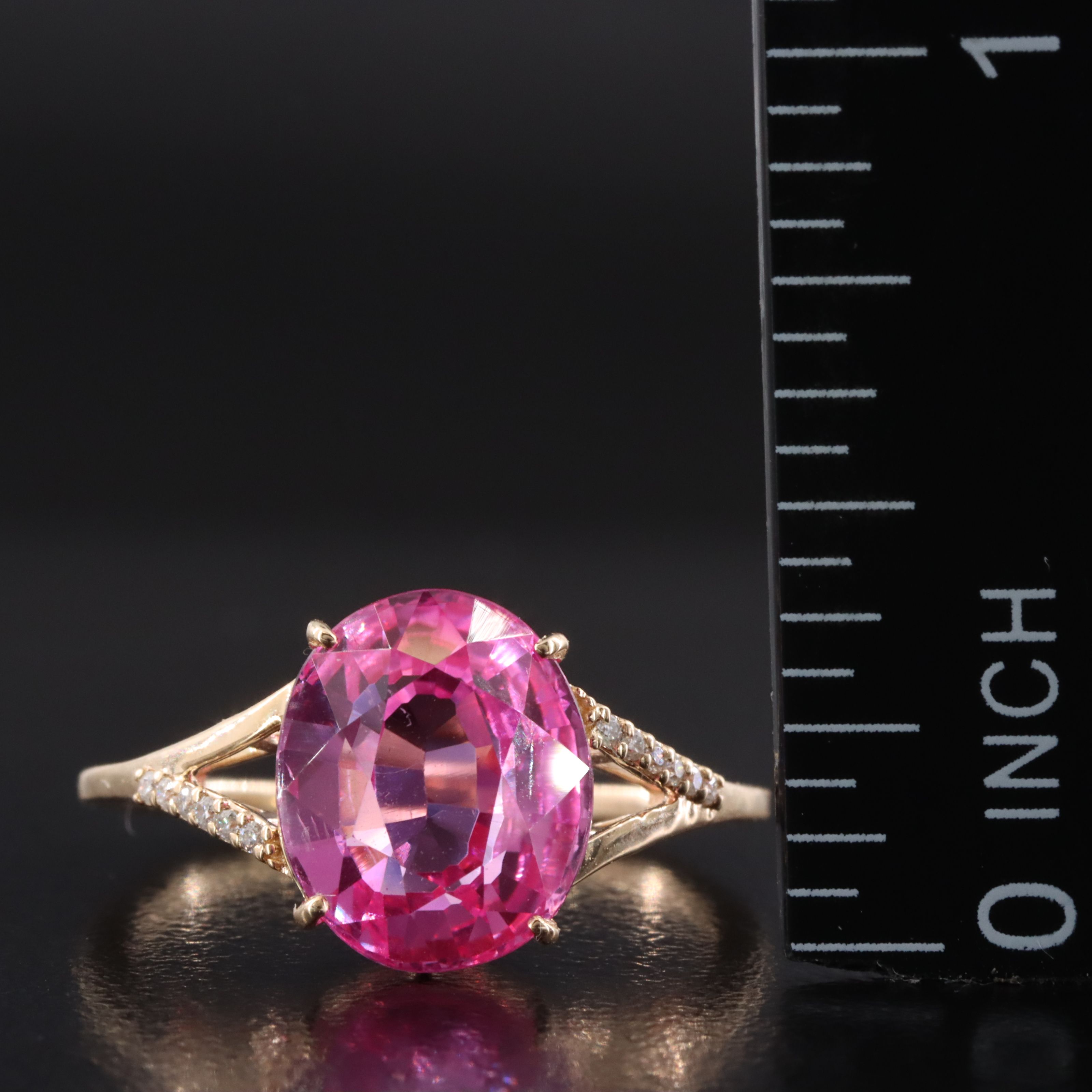 14K 4.57 CT Lab Grown Pink Sapphire and Moissanite Ring