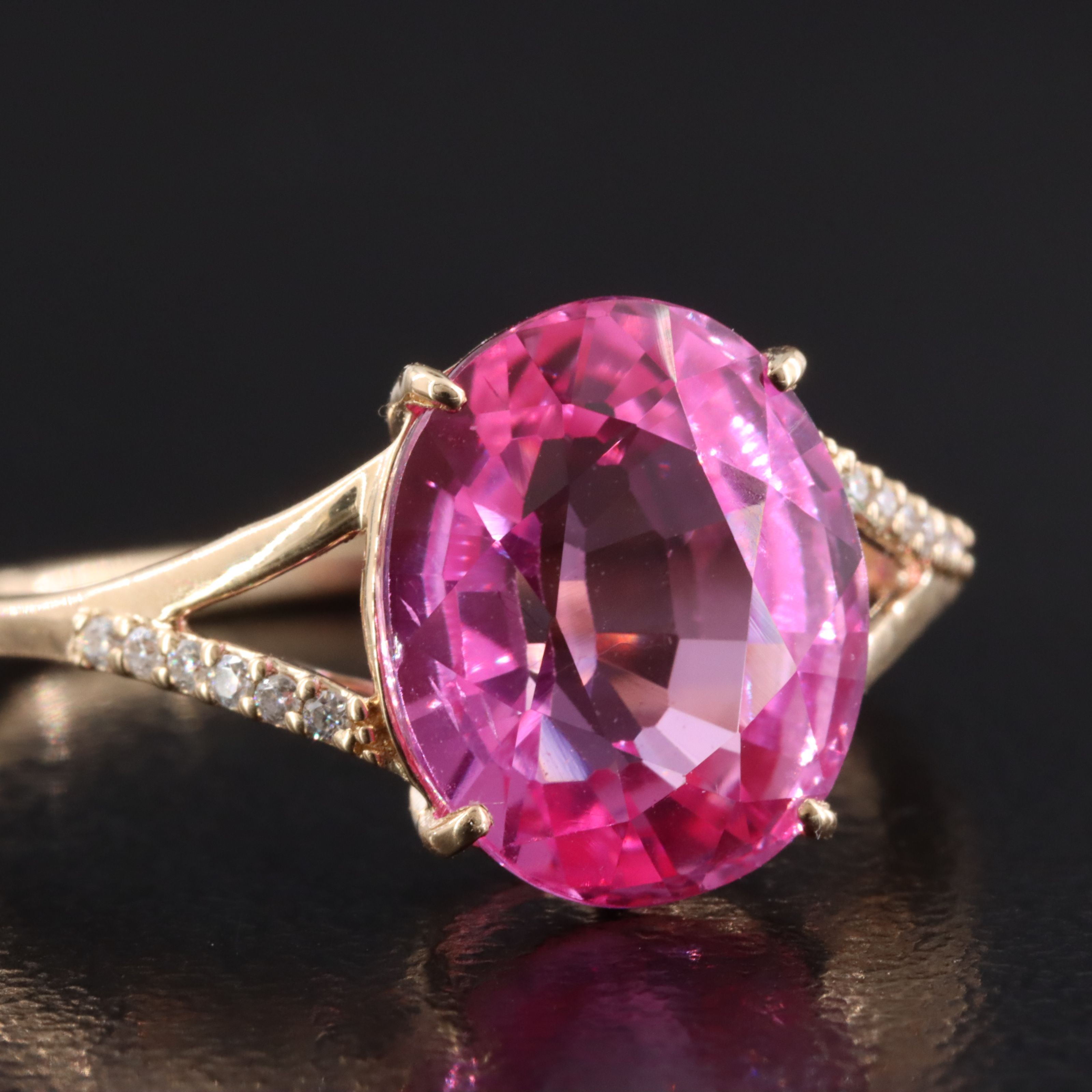 14K 4.57 CT Lab Grown Pink Sapphire and Moissanite Ring