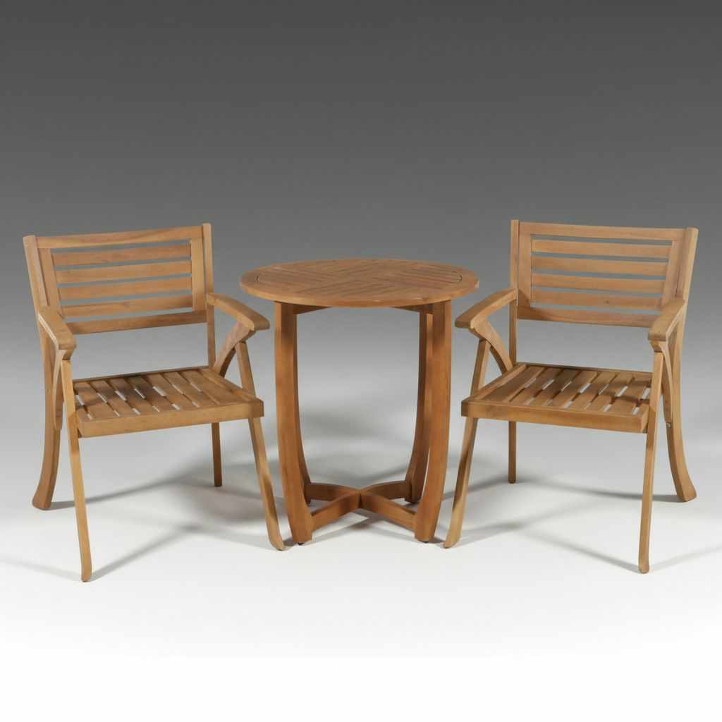 Three-Piece Modern Teak Outdoor Bistro Set