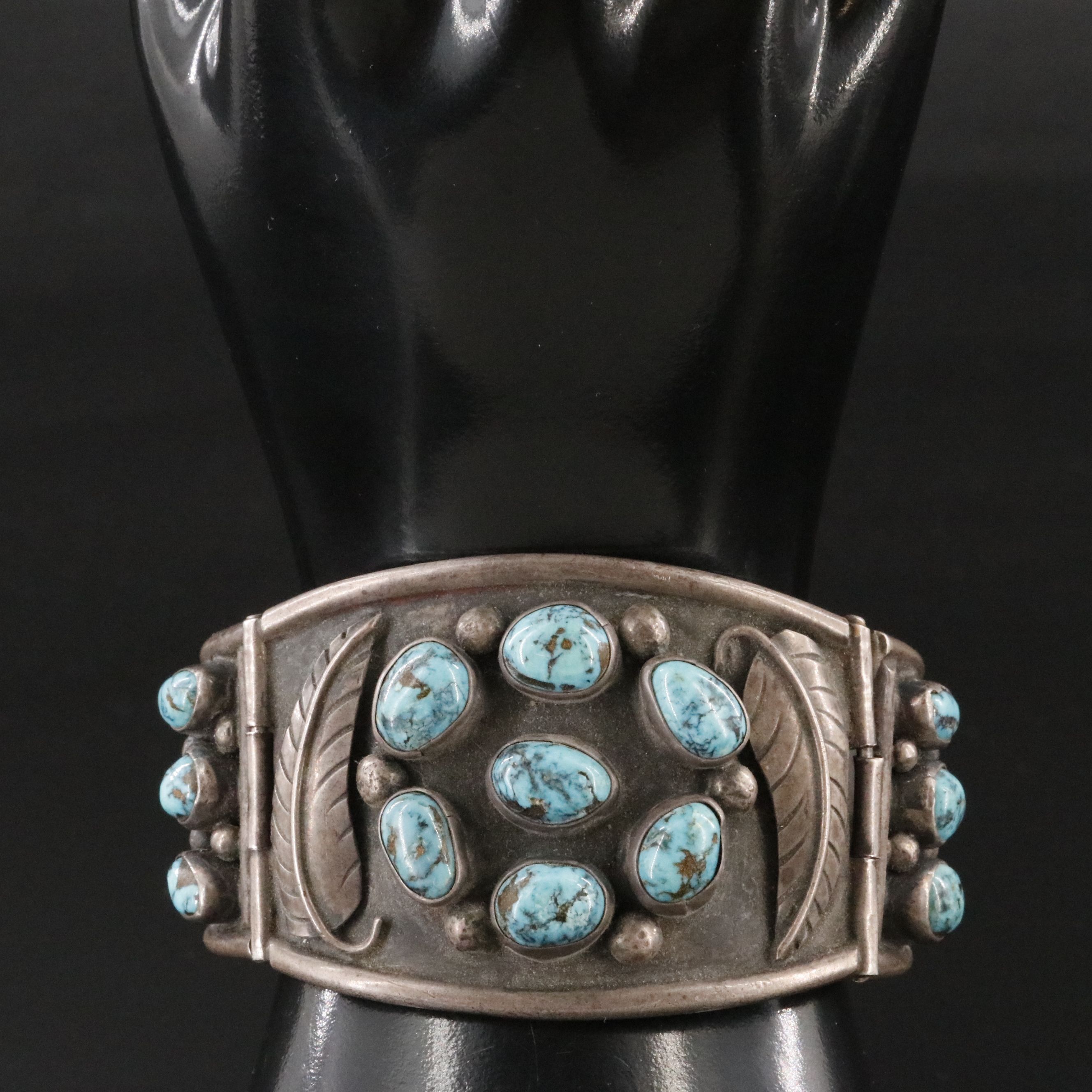 Southwestern Sterling Turquoise Cluster Bracelet