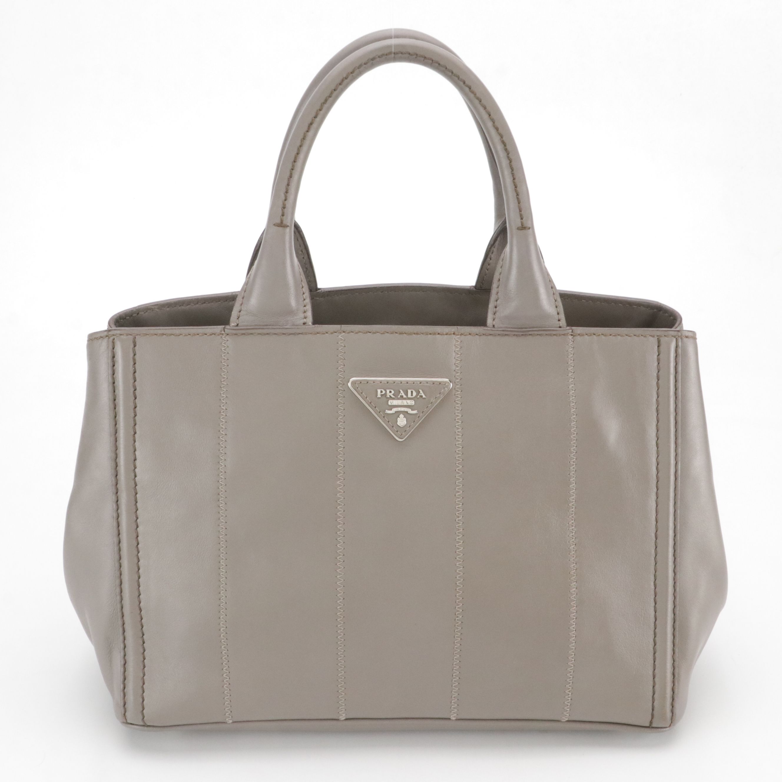 Prada Two-Way Tote Bag in Smooth Grey Calfskin Leather