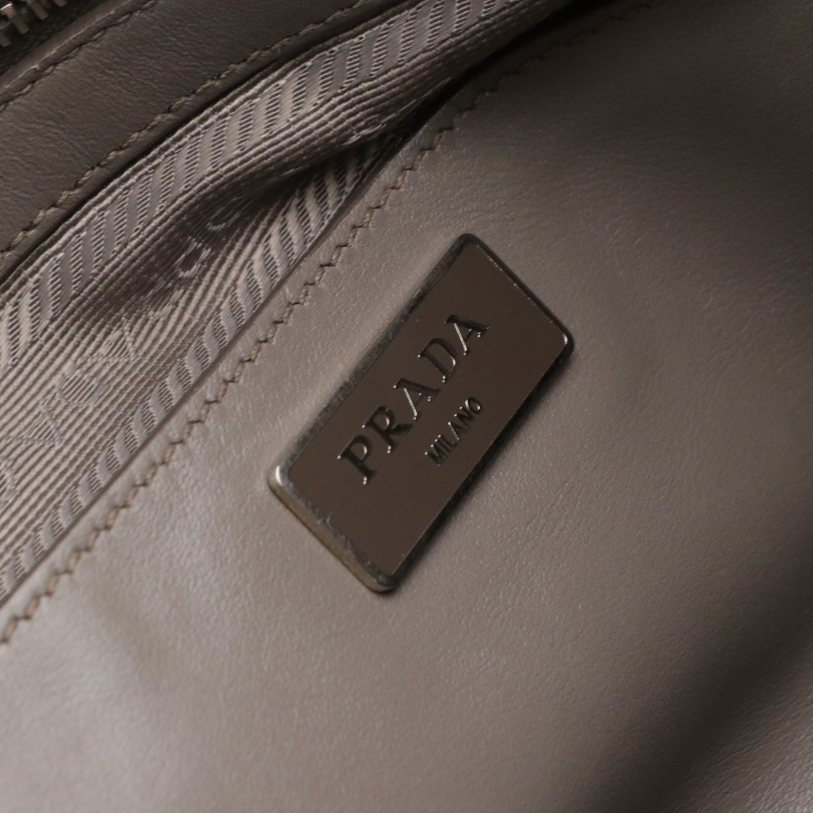 Prada Two-Way Tote Bag in Smooth Grey Calfskin Leather