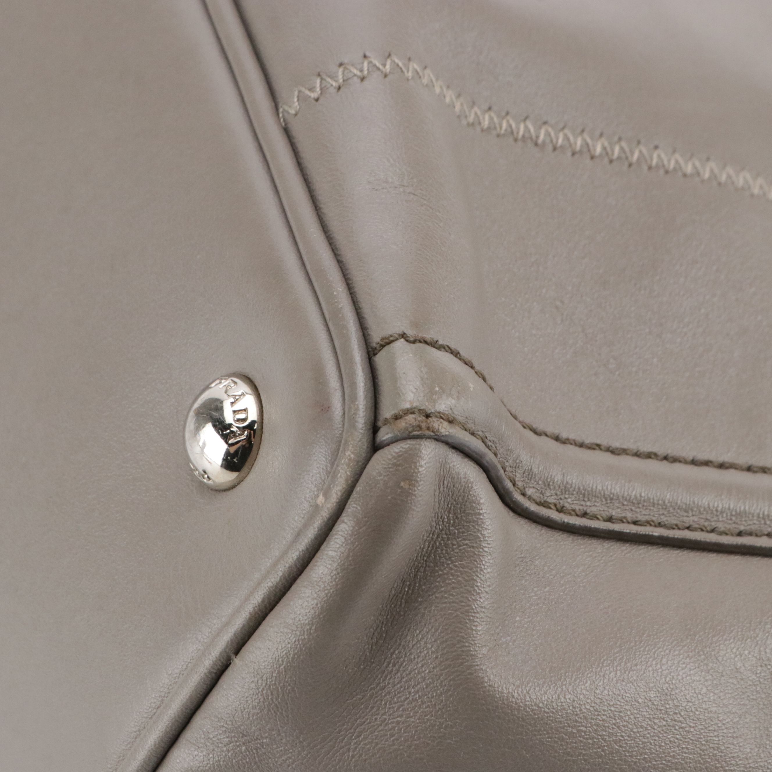 Prada Two-Way Tote Bag in Smooth Grey Calfskin Leather