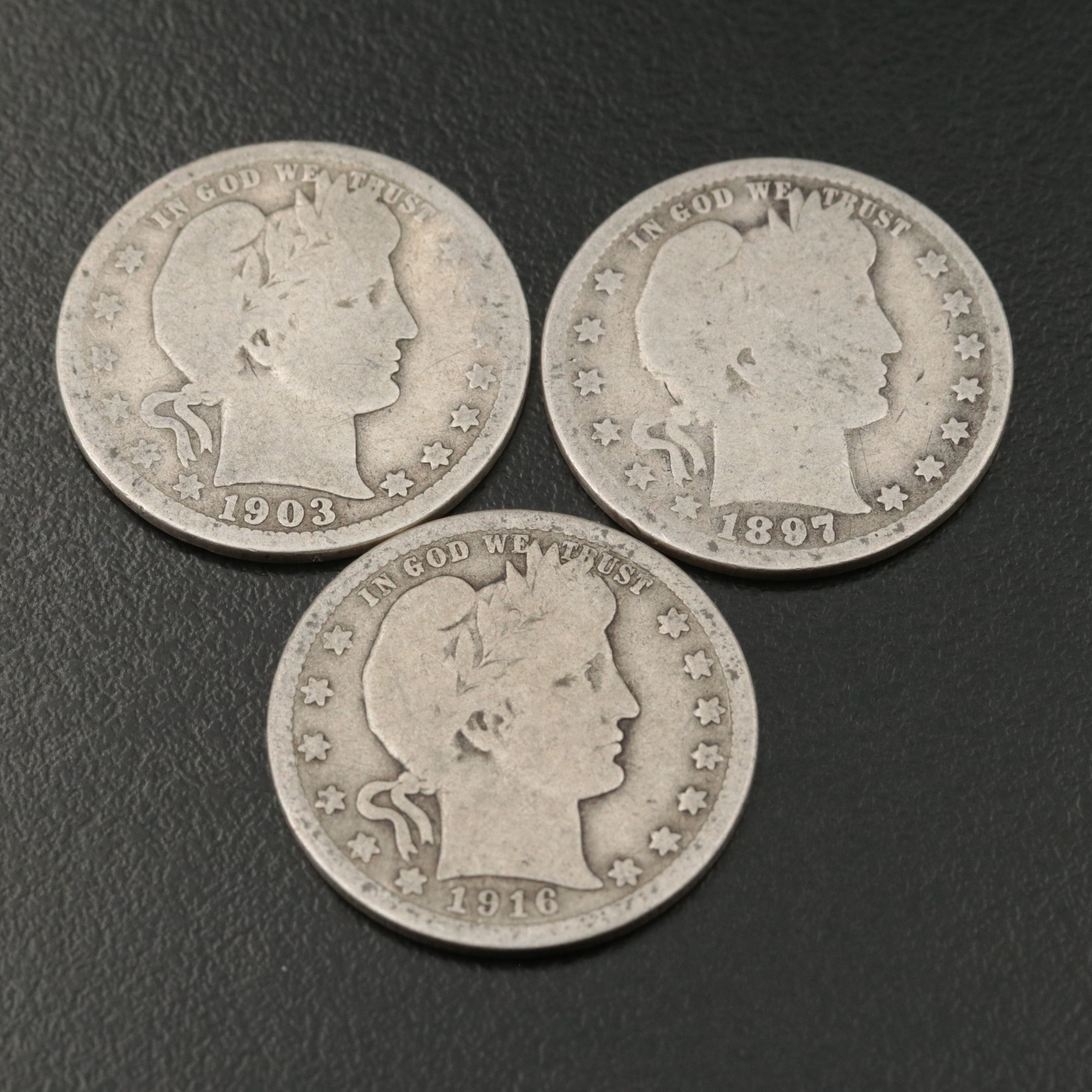 Ten Barber Silver Quarters