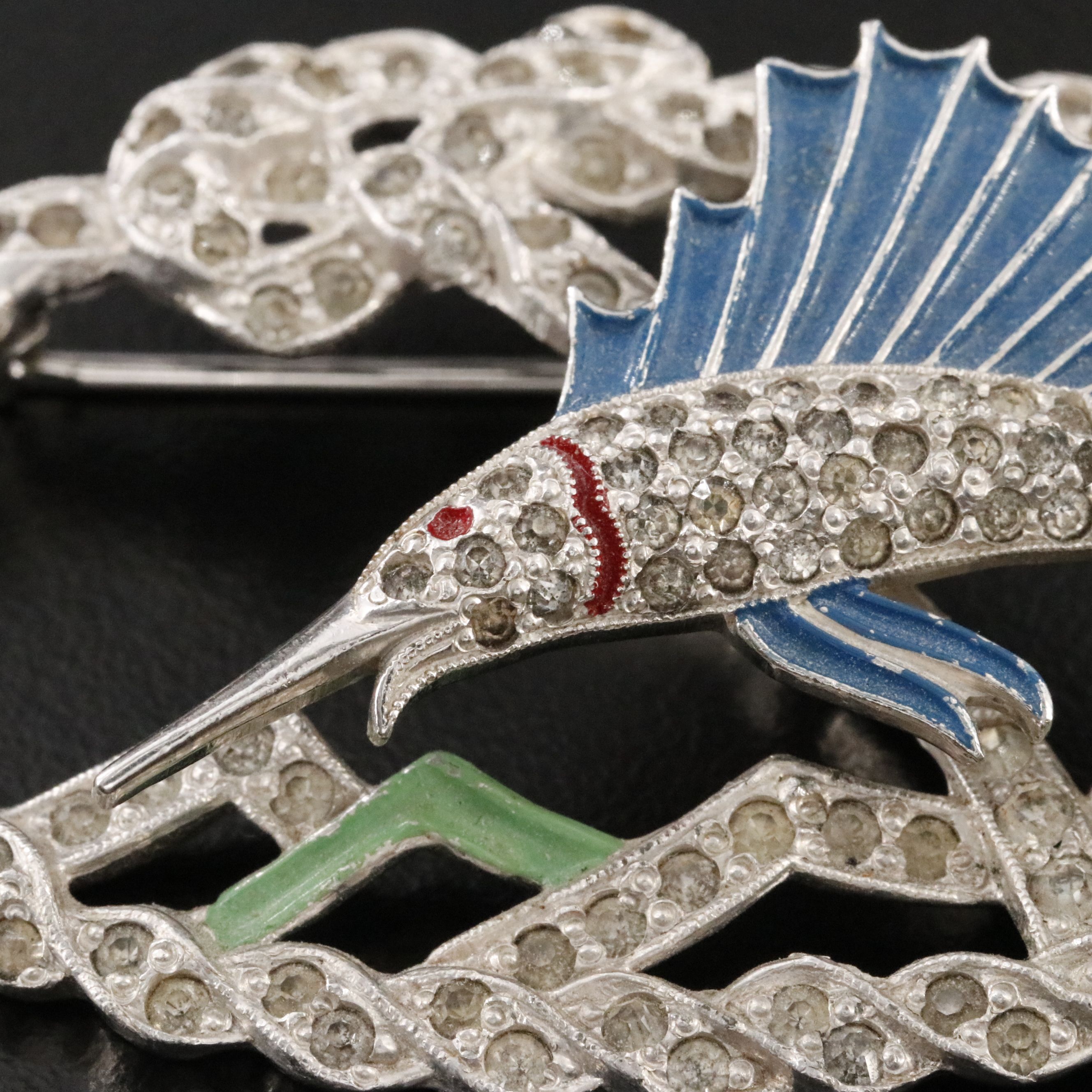 Vintage Swordfish Rhinestone and Enamel Tremblant Brooch