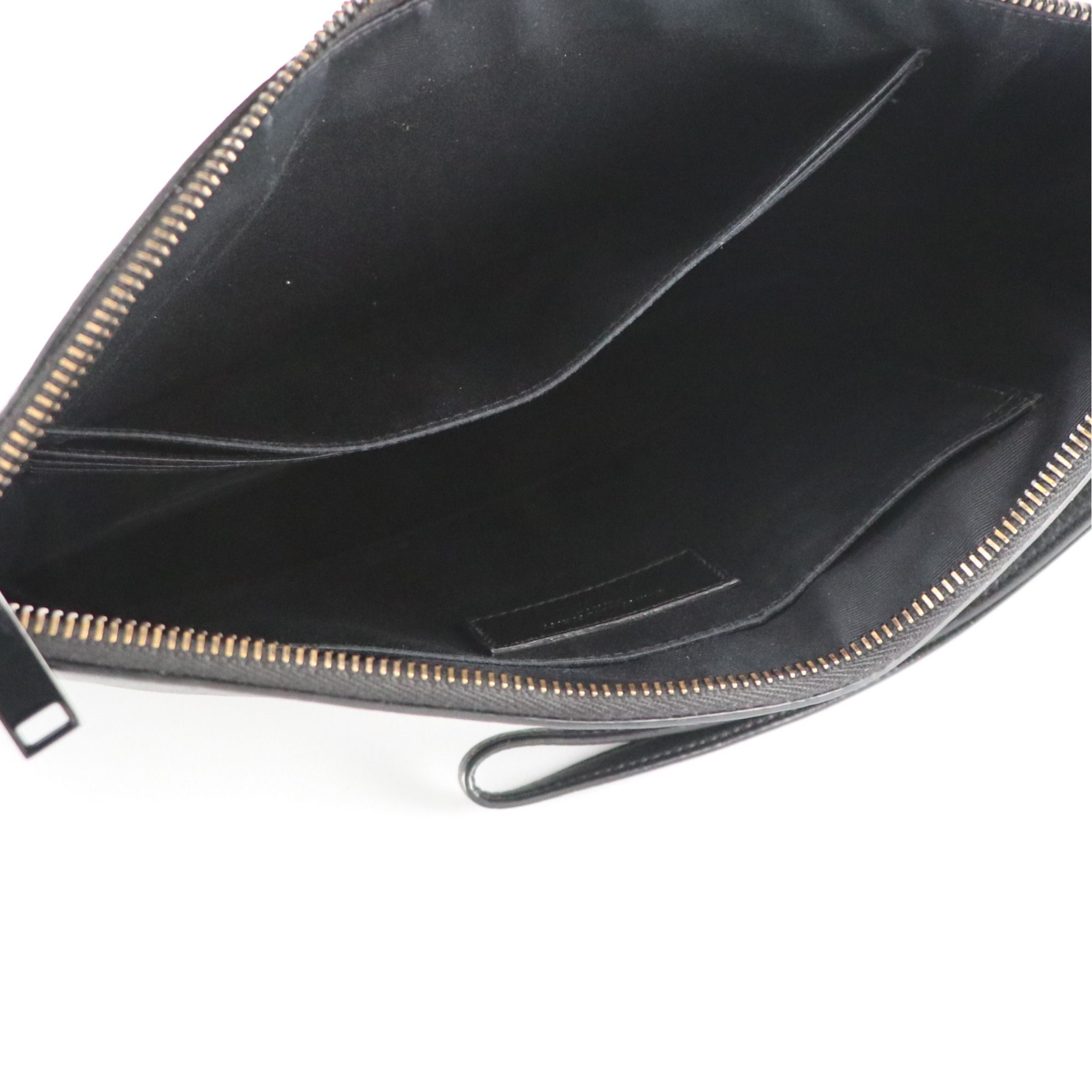 Saint Laurent Classic YSL Monogram Zip Pouch in Black Croc Embossed Leather