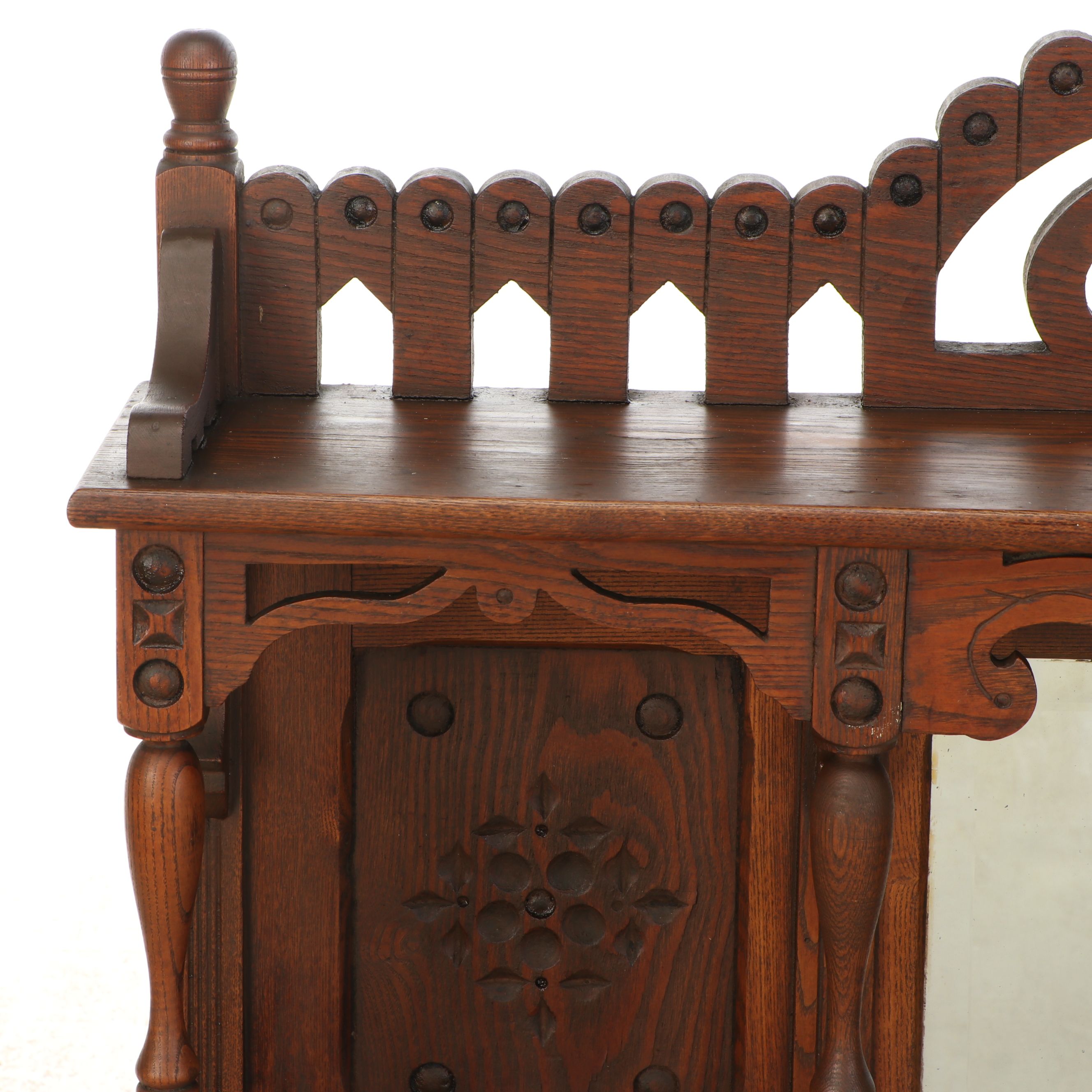 Late Victorian Eastlake Carved Oak Sideboard Back, Circa 1890
