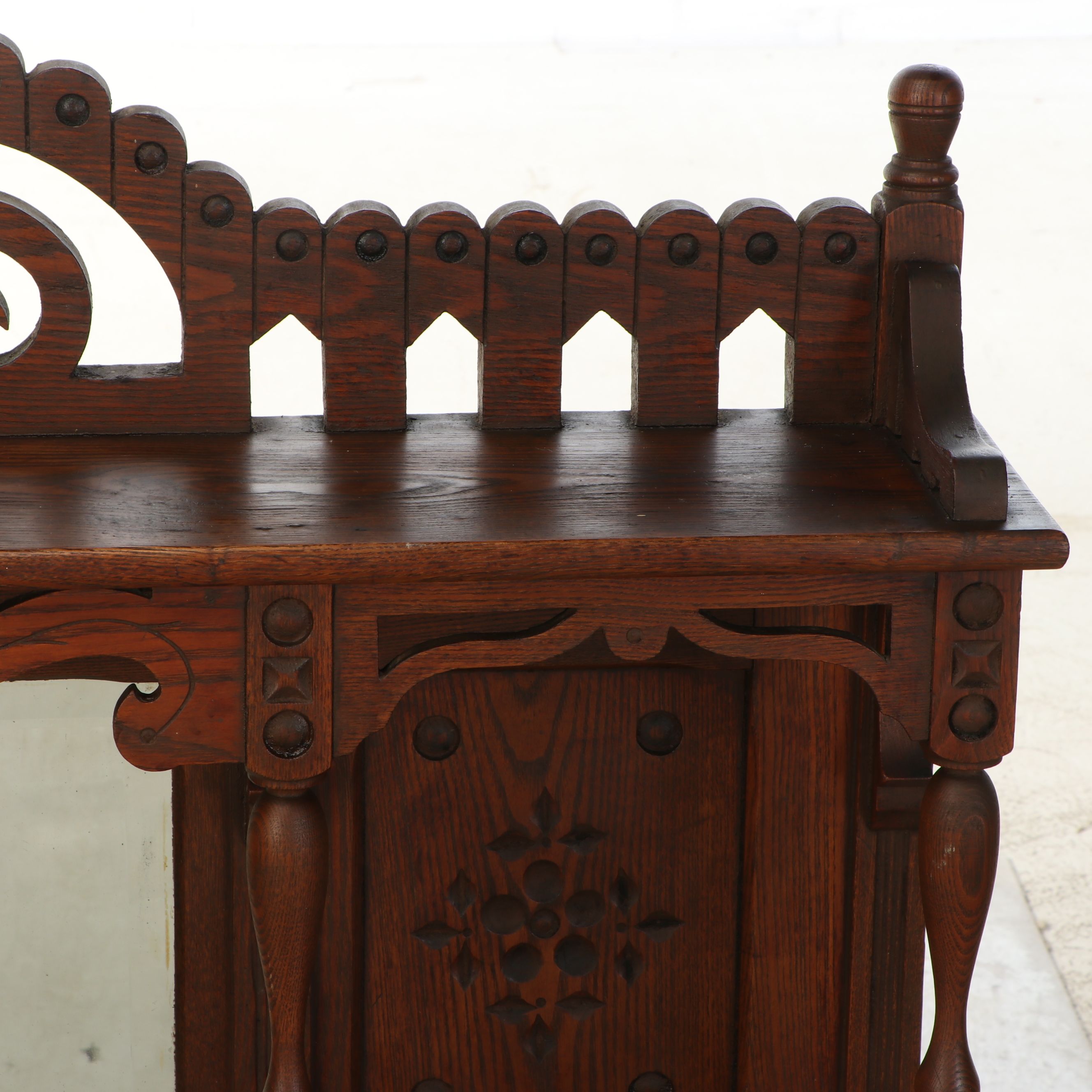 Late Victorian Eastlake Carved Oak Sideboard Back, Circa 1890