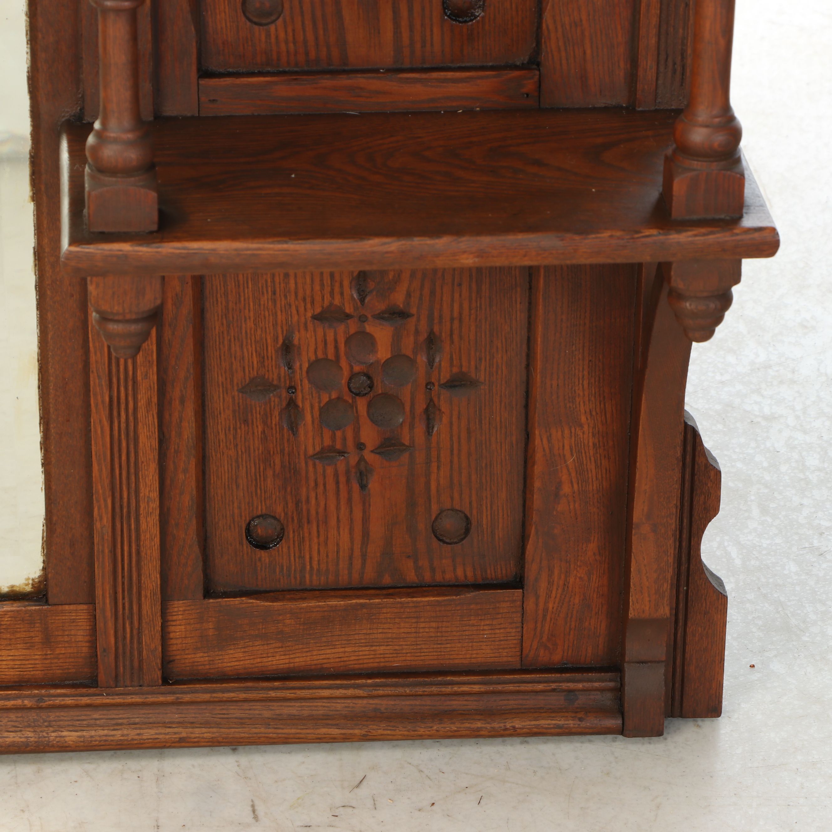 Late Victorian Eastlake Carved Oak Sideboard Back, Circa 1890