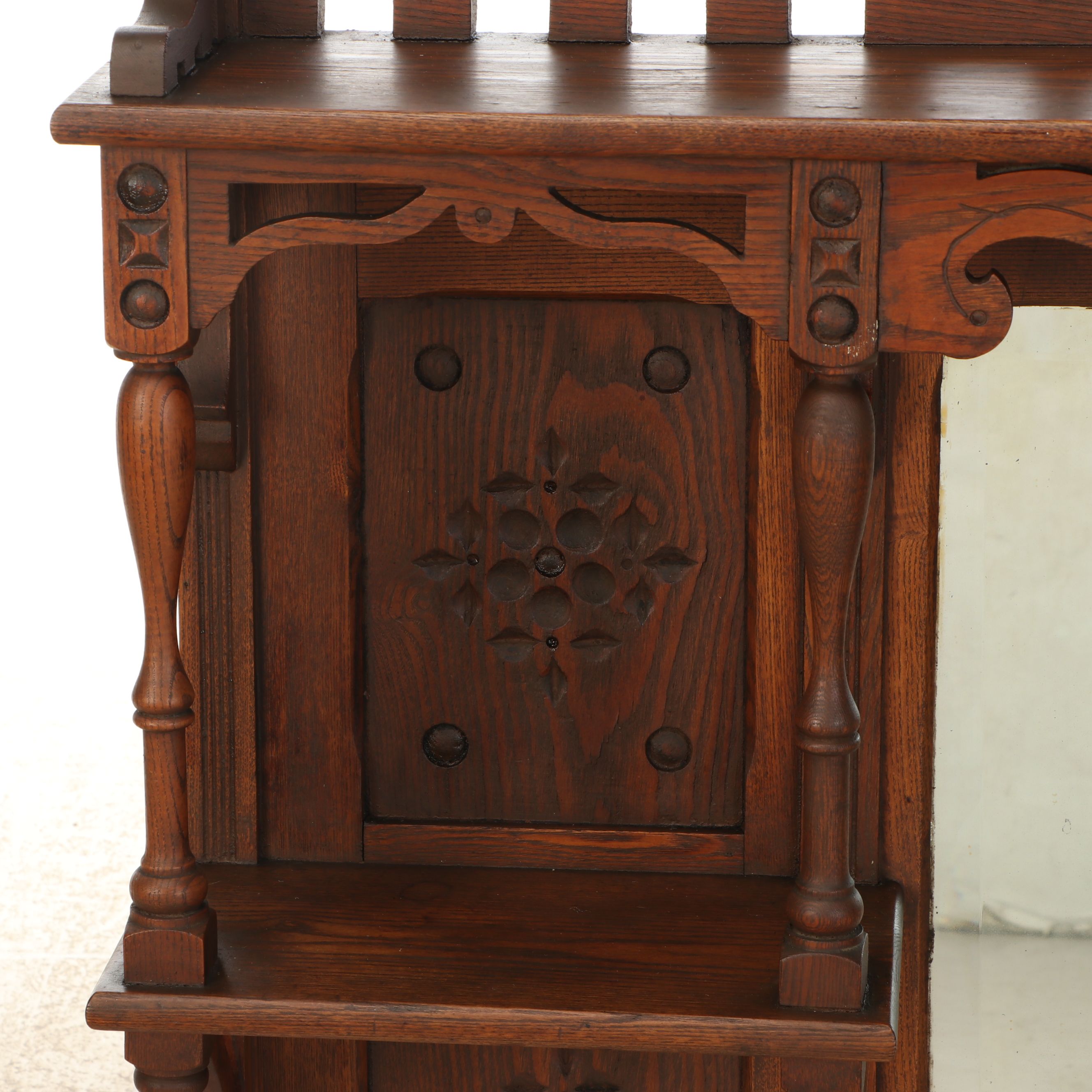 Late Victorian Eastlake Carved Oak Sideboard Back, Circa 1890