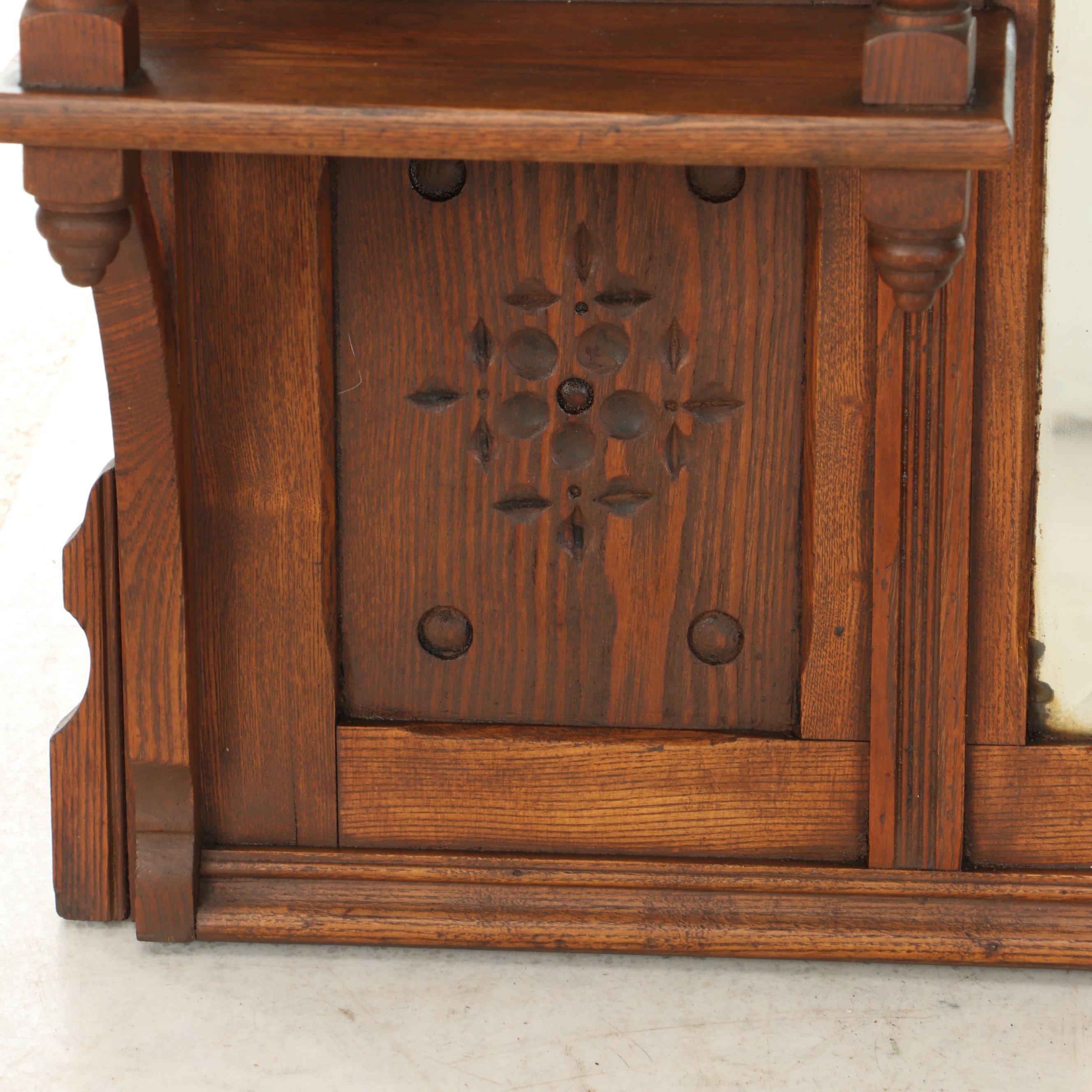 Late Victorian Eastlake Carved Oak Sideboard Back, Circa 1890