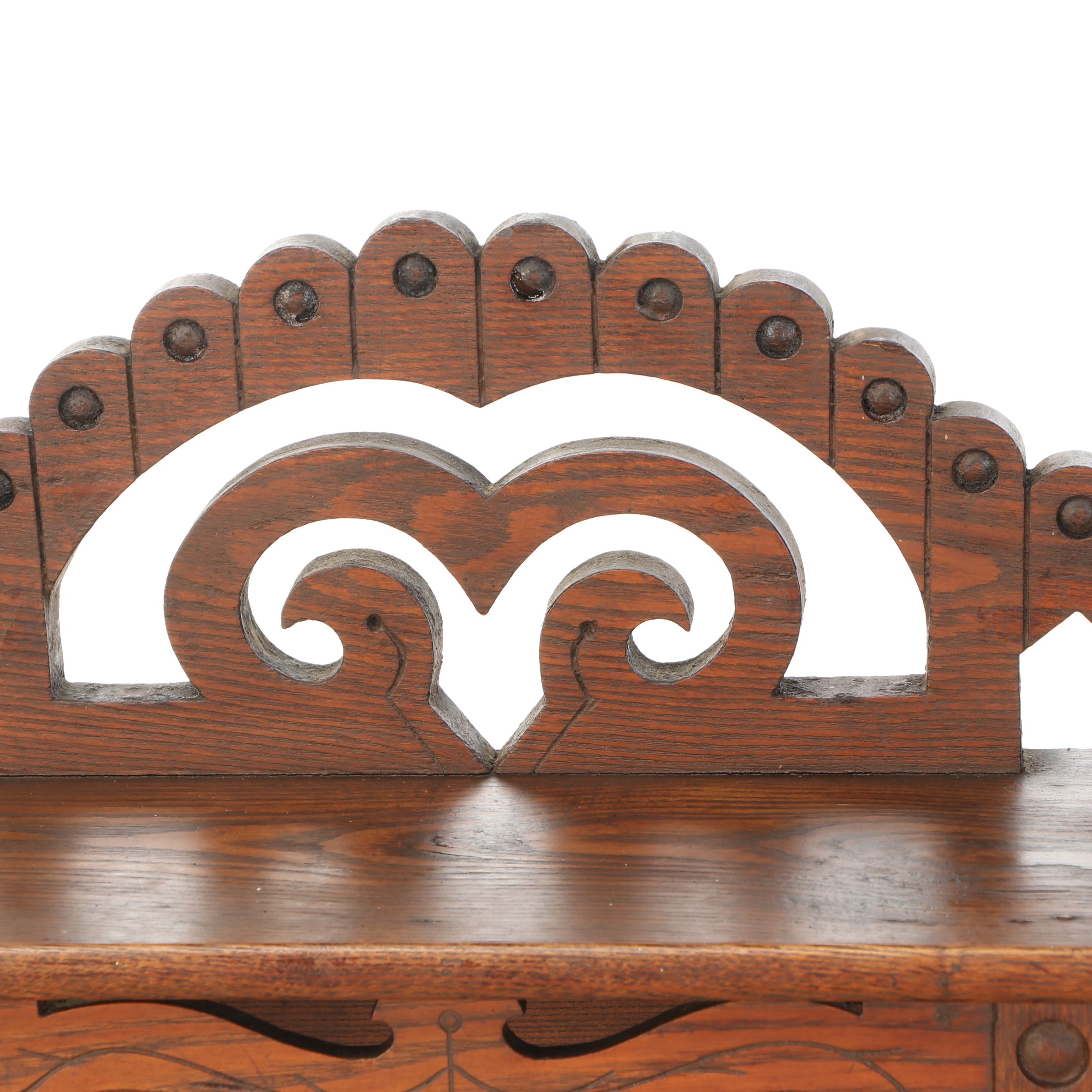 Late Victorian Eastlake Carved Oak Sideboard Back, Circa 1890