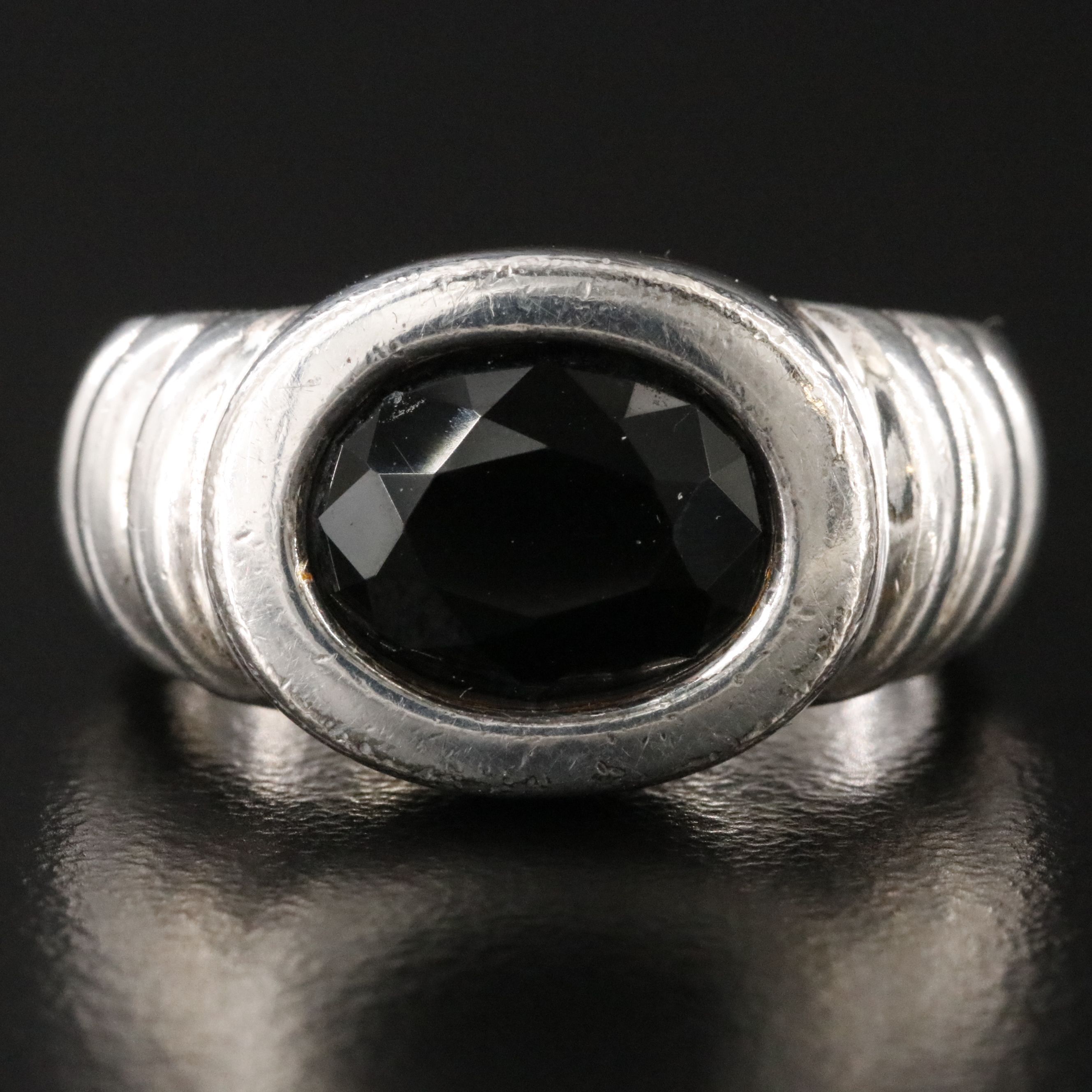 Sterling Black Onyx Fluted Ring