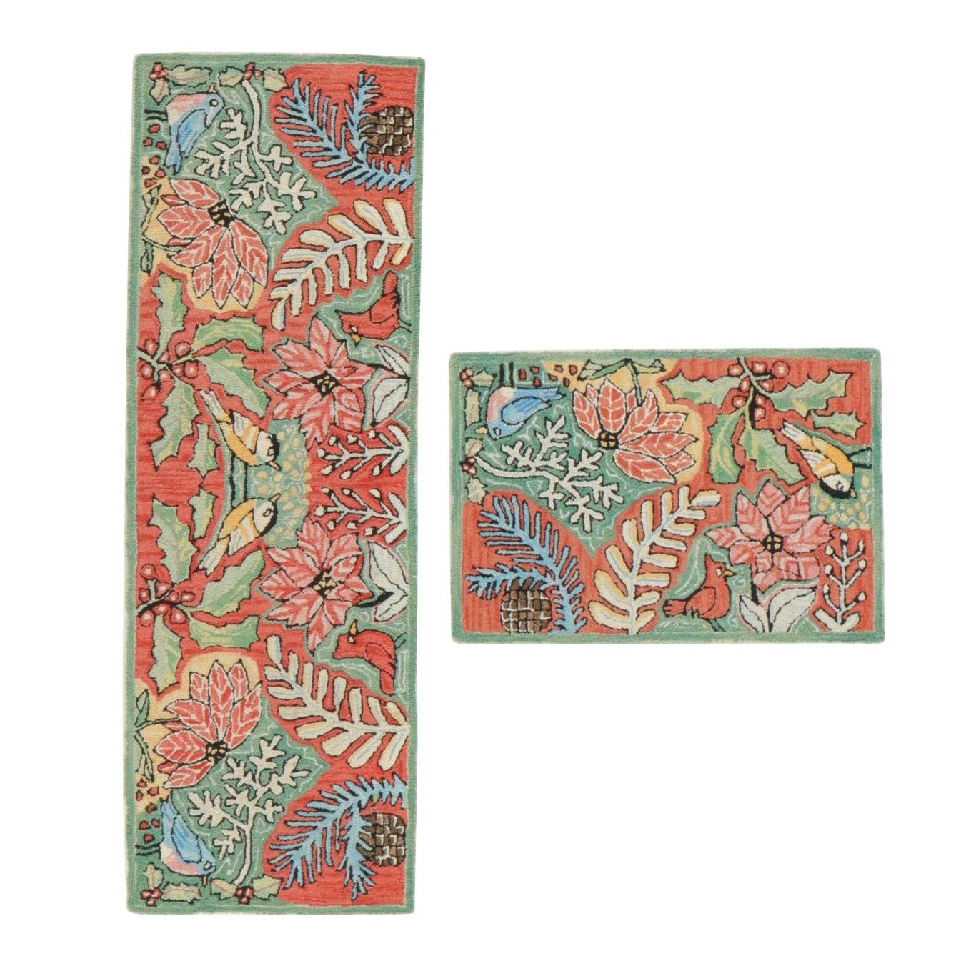 Handmade Hooked Michaelian Home "Bloomer Holiday" Accent Rug and Runner