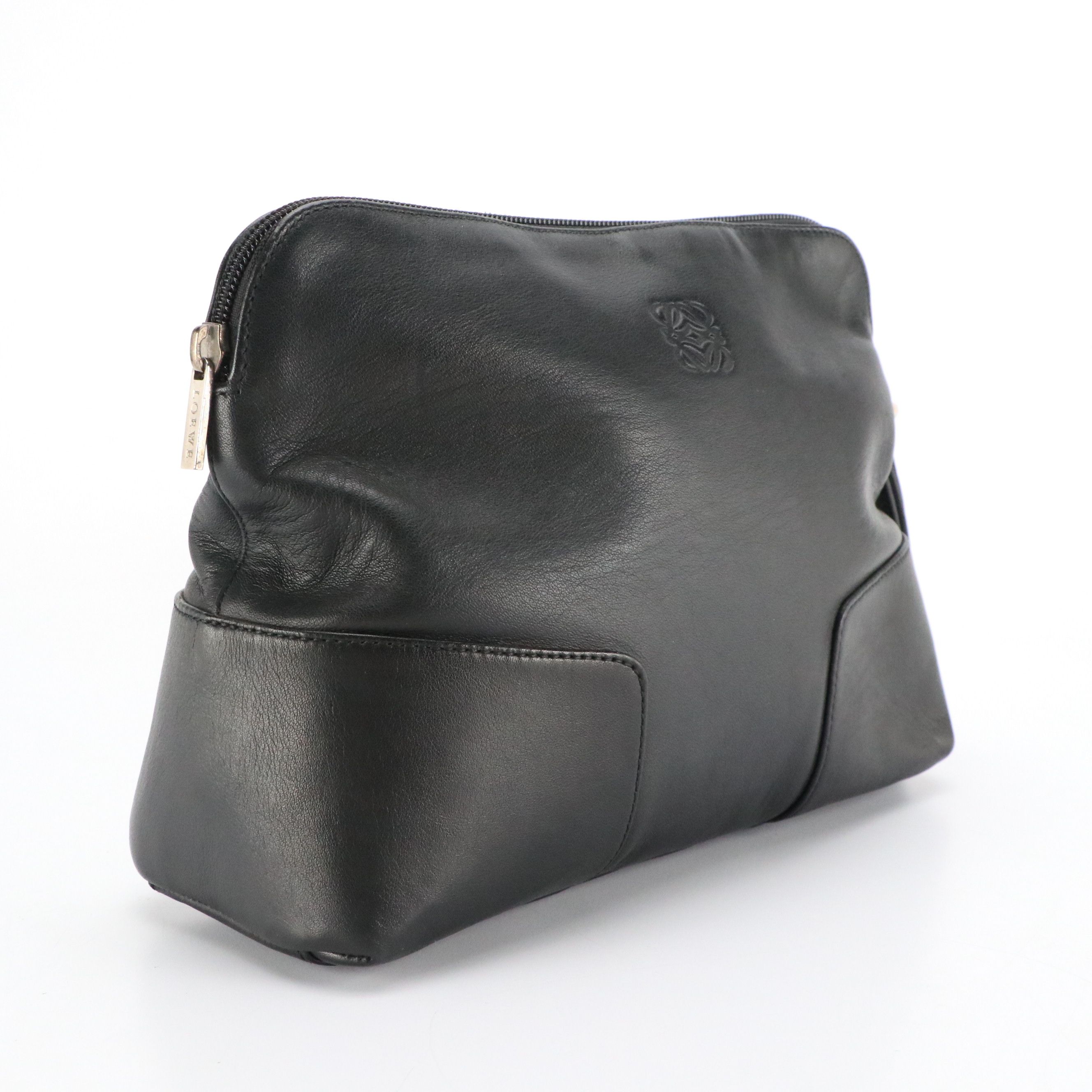 Loewe Anagram Zip-Around Pouch in Black Calfskin Leather