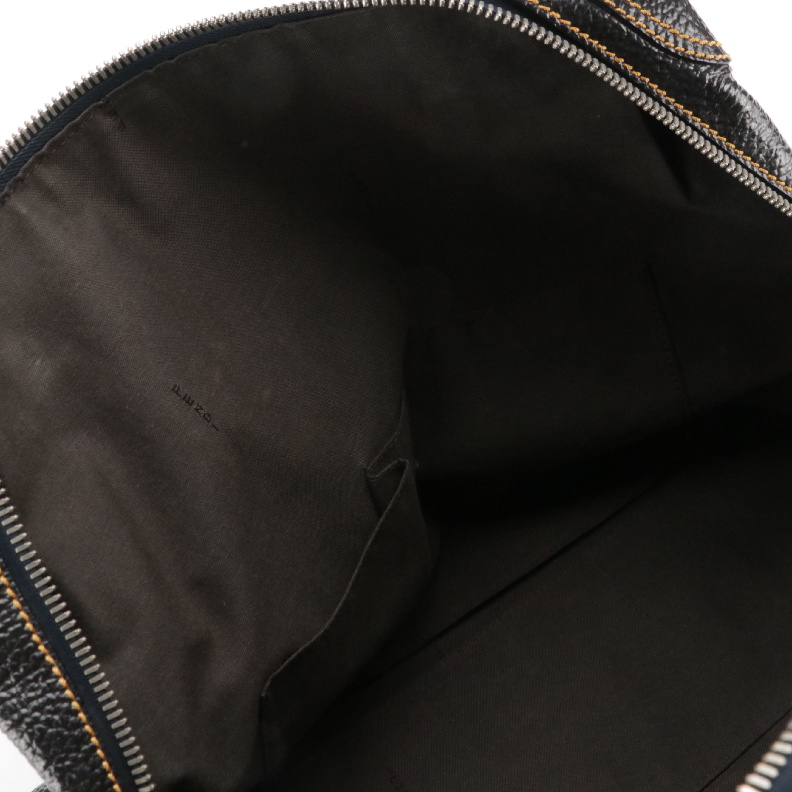 Fendi Contrast Stitched Zip-Around Satchel Bag in Navy Glossy Grained Leather