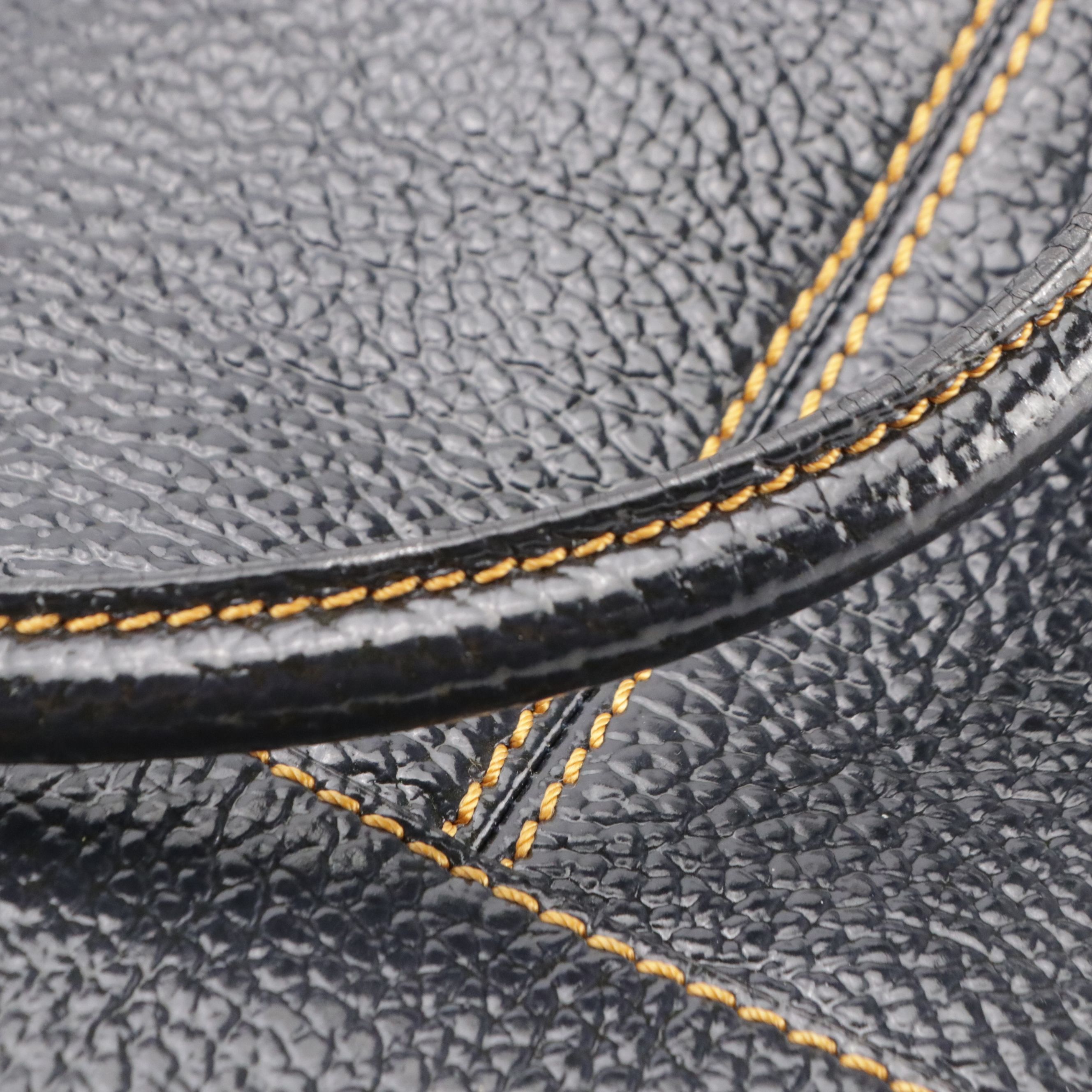 Fendi Contrast Stitched Zip-Around Satchel Bag in Navy Glossy Grained Leather