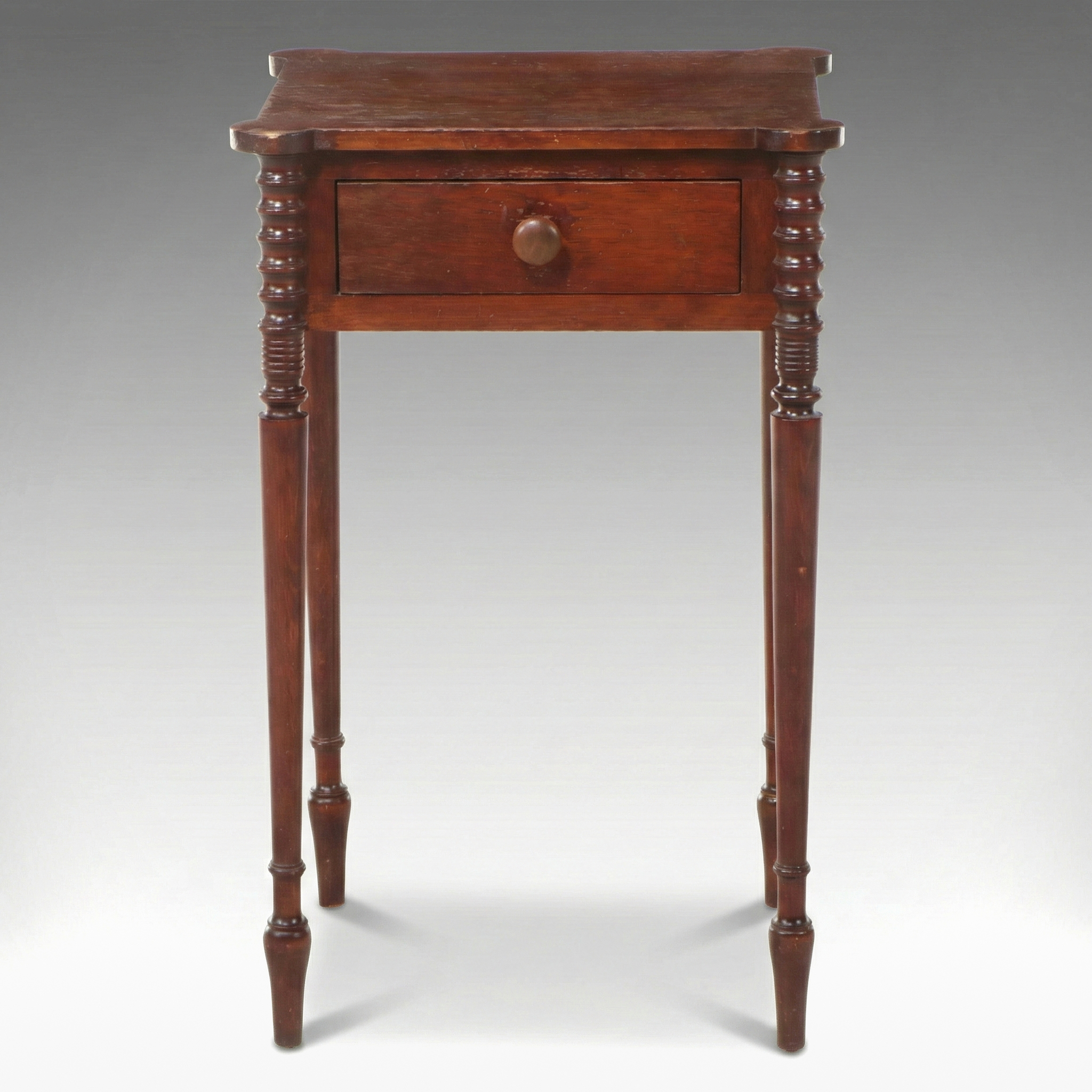 American Sheraton Style Cherry Finish One Drawer Side Table, Early 20th Century