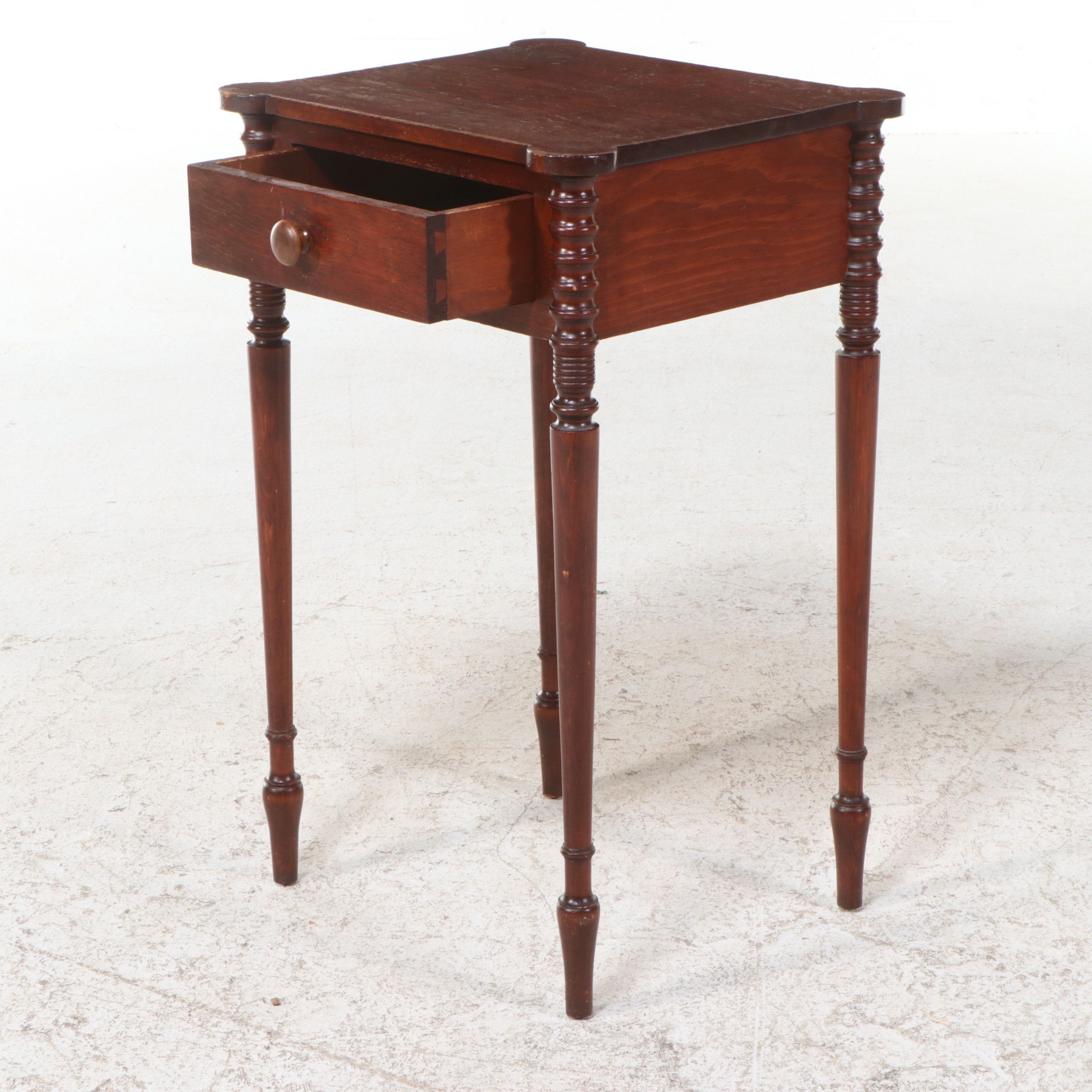 American Sheraton Style Cherry Finish One Drawer Side Table, Early 20th Century