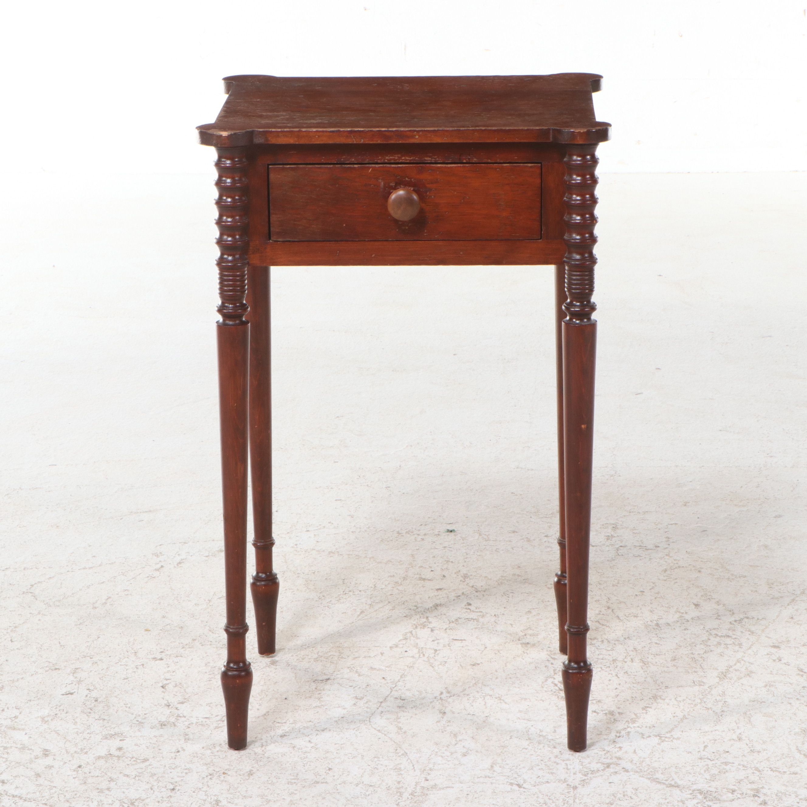 American Sheraton Style Cherry Finish One Drawer Side Table, Early 20th Century