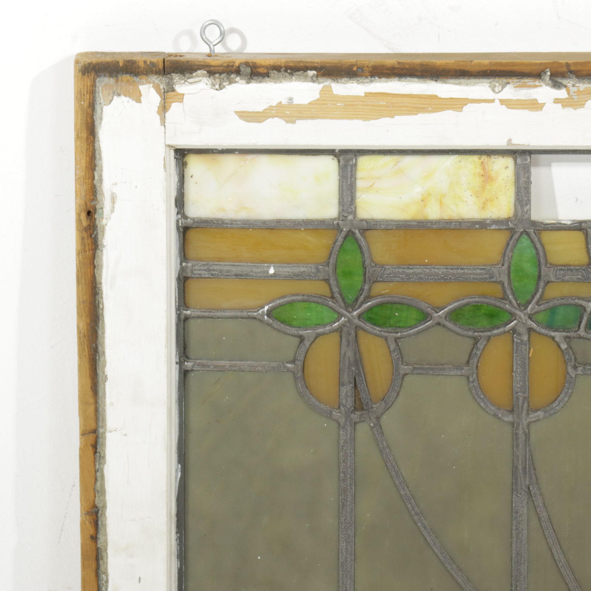 Arts and Crafts Style Stained Glass Window Pane with Rosebuds